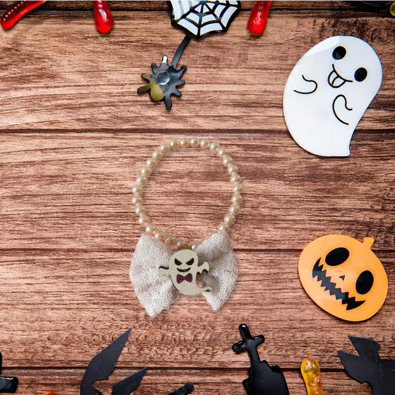 Cat Collar Necklace Dog Collar with Charm Pet Puppy Jewelry for Small Animal, White L