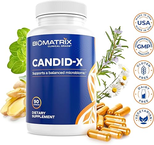 Miniatura 7 de BioMatrix Candid-X - Limpieza intestinal con berberina, orégano, caprilato de sodio, manzanilla, jengibre, PAU D'arco, suplemento digestivo para