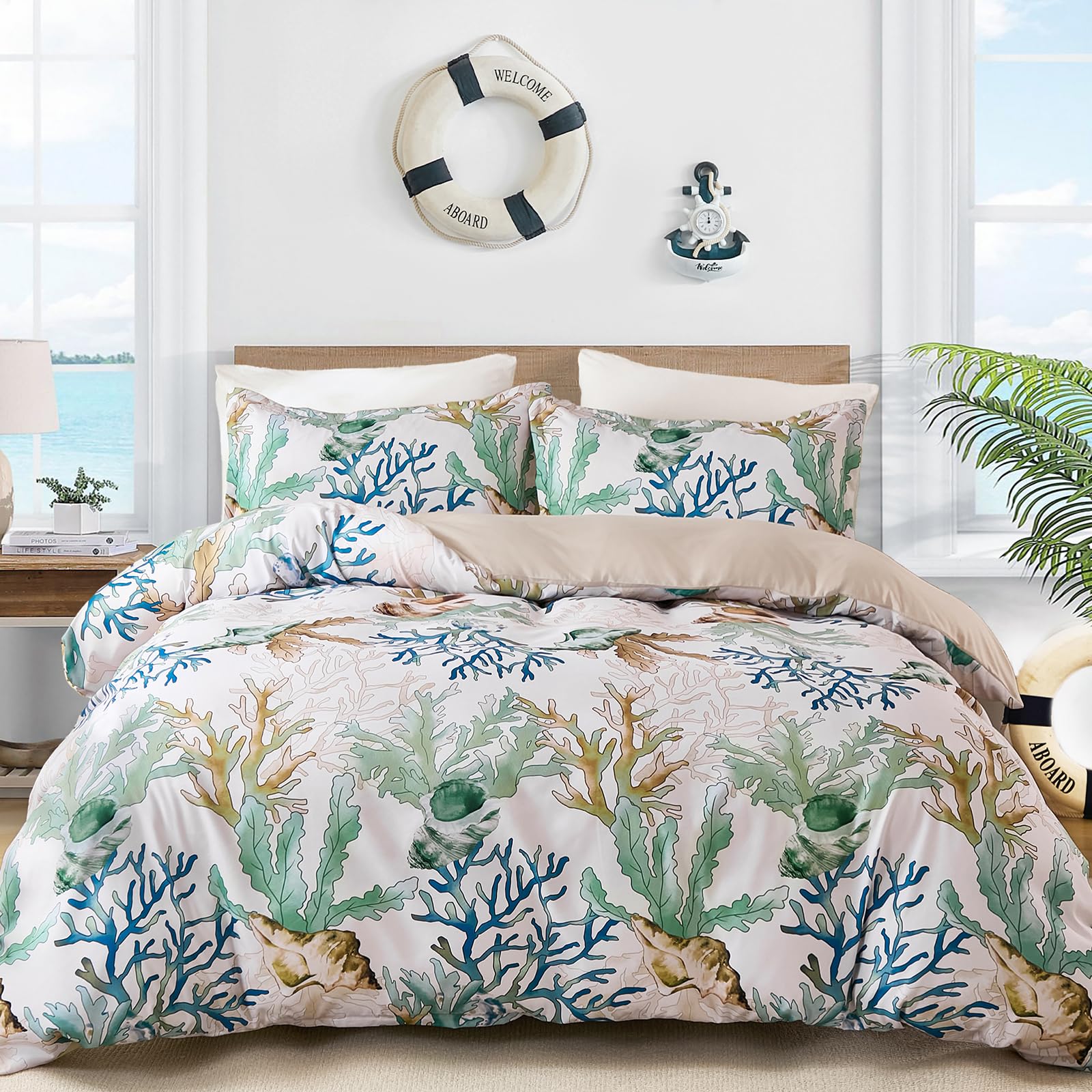 DJY Ocean King Size Duvet Cover Set – 3-Piece Green Bedding Set, Wrinkle-Resistant & Lightweight Design with Hidden Zipper (King, 220x230cm)