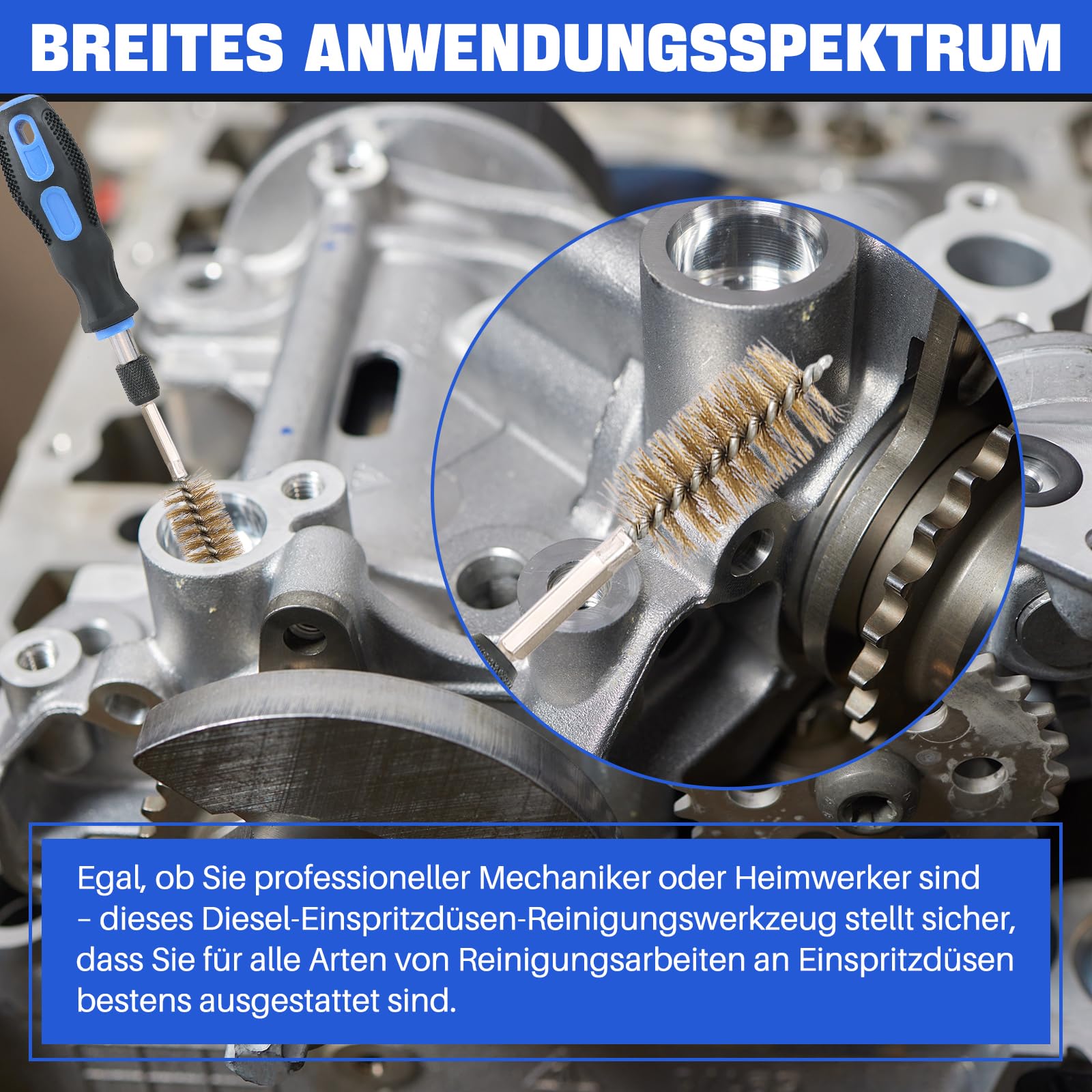 DASBET 19-teiliges Injektor Reinigungsset, Einspritzdüsen Sitzbürstenreiniger Werkzeug, Injektorsitz & Schaft Reinigungswerkzeug für Dieselmotoren, Universal Einspritzdüsen Reinigung Set