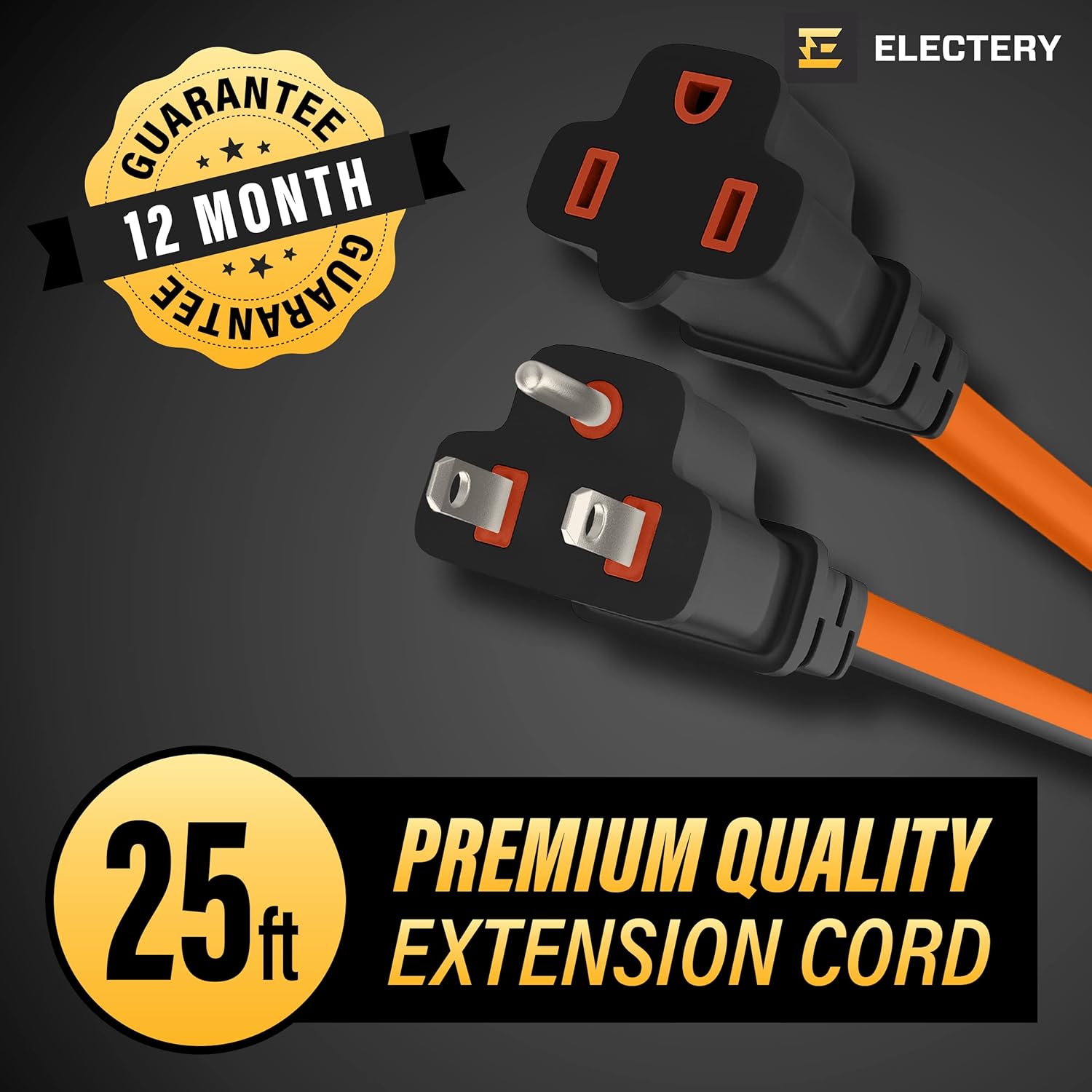 Orange Extension Cord 25 Ft 16/3 SJTW 3 Prong Outdoor Extension Cord 10+ ft - 13 Amps, 125V, Power Cord - Flexible Waterproof Weather Resistant Grounded Plug - ETL Listed for Indoor and Outdoor Use