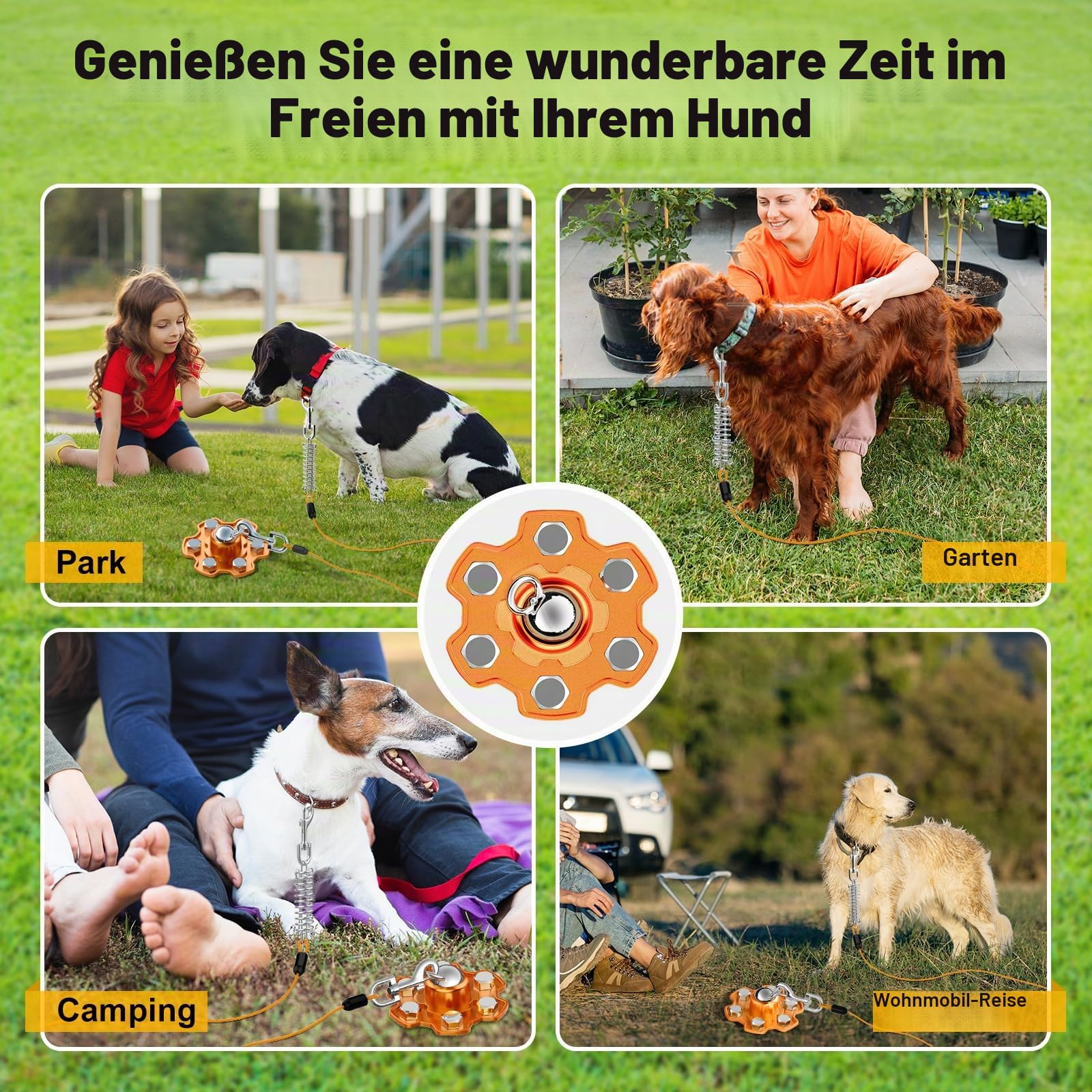 Anlegepflöcke für Hunde und Kabel, 360° Schwenkbar HundPfähle, Heavy Duty Hundehof Leine Pfahl mit 20 ft Hund Tie Out Kabel, Hund Läufer 180 lbs Zugkraft für Draußen Camping Hof, Orange