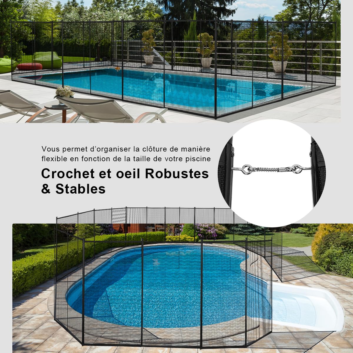 GIANTEX Barrière Piscine 4 Panneaux, Clôture Protection Piscine Pliable 360x125cm pour Sécurité Enfant, Cadre en Aluminium, Kit de Montage, Clôture en Tissu (1)