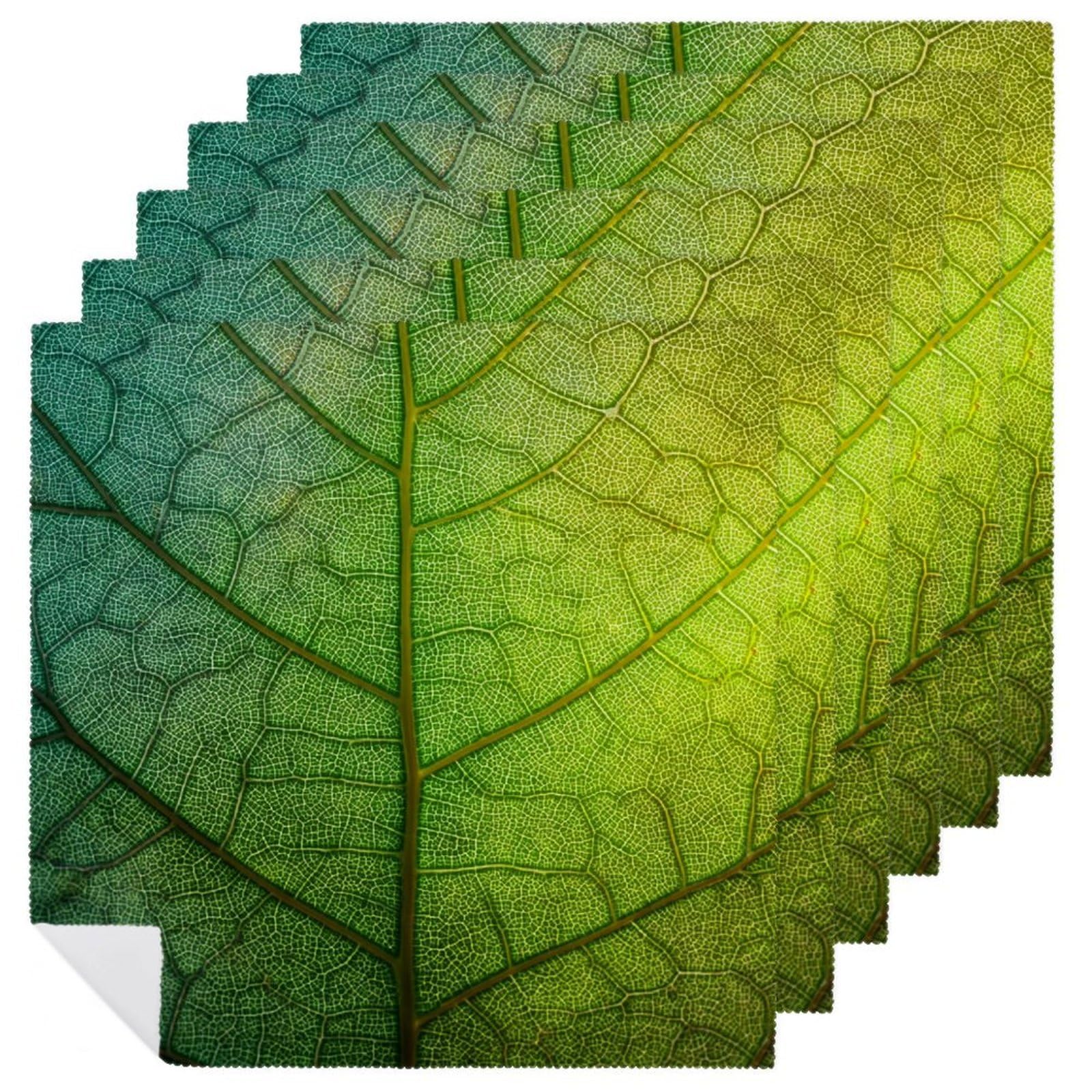 Green Detailed Leaf Texture Cloth Napkins Set of 6, Square Premium Reusable Washable Polyester Table Linen Napkin for Dinner Party