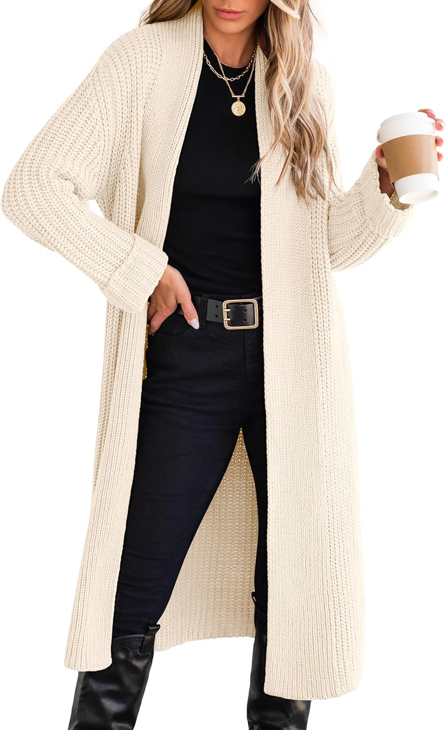 ANRABESS Women Knit Long Cardigan Long Sleeve Open Front Lapel Oversized Sweater Coat 2025 Fall Duster Outerwear Clothes