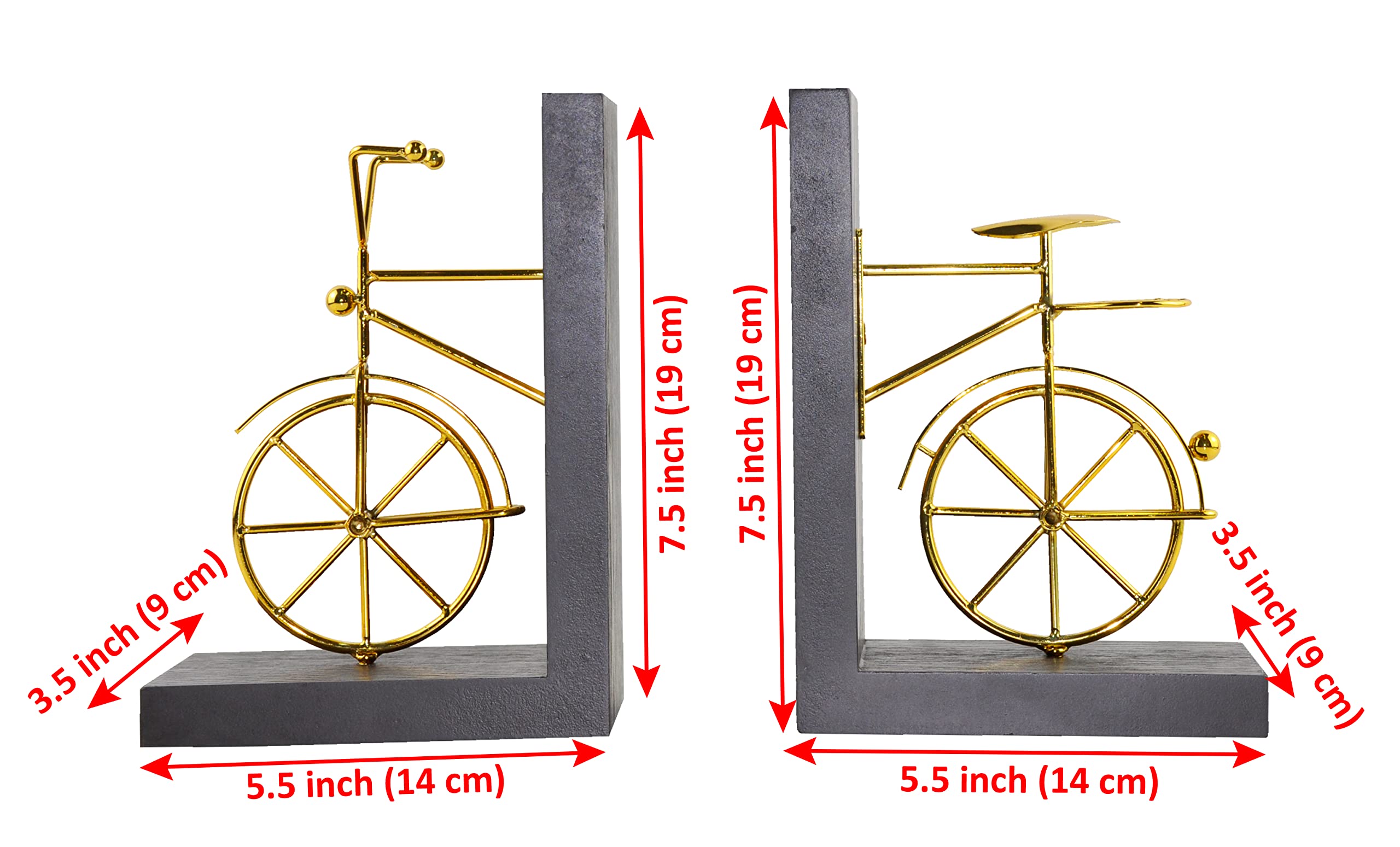 Sujetalibros para Bicicleta, Sujetalibros Decorativos con Respaldo Antideslizante, Soportes para Libros de Madera y Metal para Estantería, Escritorio, 1 Par, Marrón Dorado