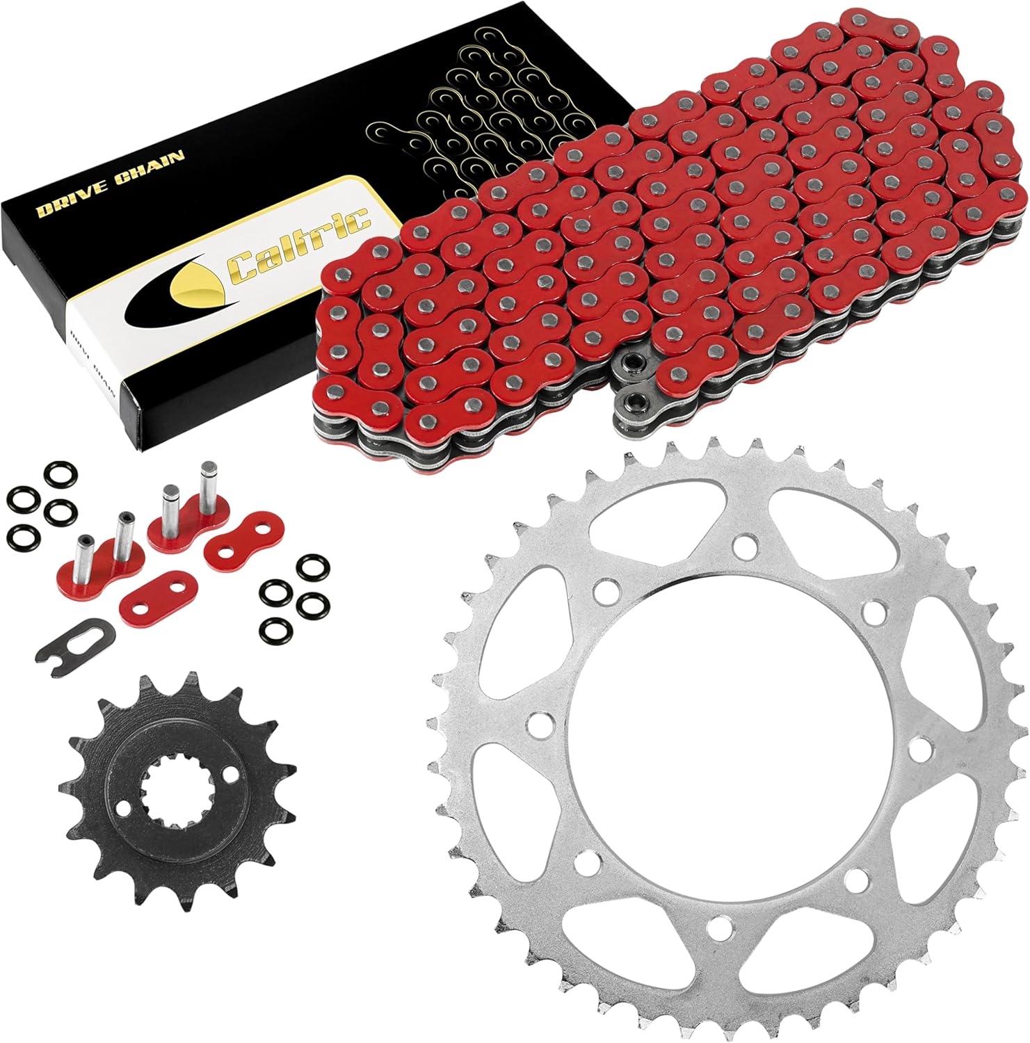 Caltric Red O-Ring Drive Chain and Sprocket Kit Compatible with Kawasaki KLR650 KL650A KL650E 1990-2016 Red
