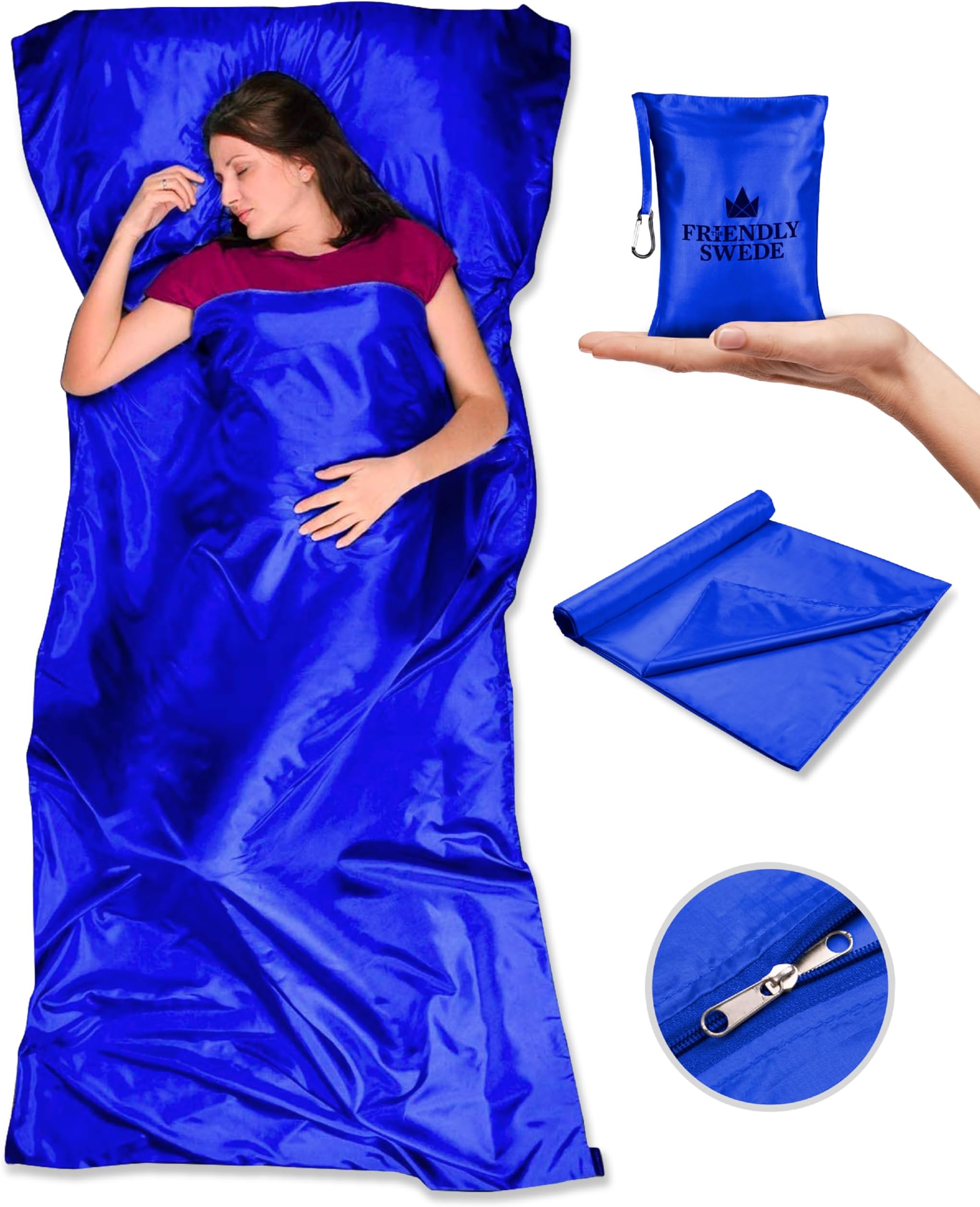 The Friendly Swede Sleeping Bag Liner — Ultralight Polyester or Cold Weather Microfiber Adult Sleep Sack- Camping Sheets - Travel Sleeping Bag with Pocket-Size Stuff Sack