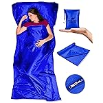 The Friendly Swede Sleeping Bag Liner Ultralight - Thin Travel Sheets for Hotel w Full Length Zipper; Silky Feel Camping Sheets & Adult Sleep Sack for Backpacking; Travel Sleeping Bag - Blue (Zipper)