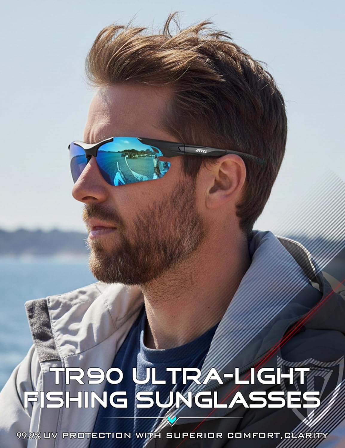 ATTCL Polarized Sunglasses Men Sports: Secure Fit Wrap Around TR90 Frame Ultra-Light UV Protection for Fishing Driving Golf - Image 2
