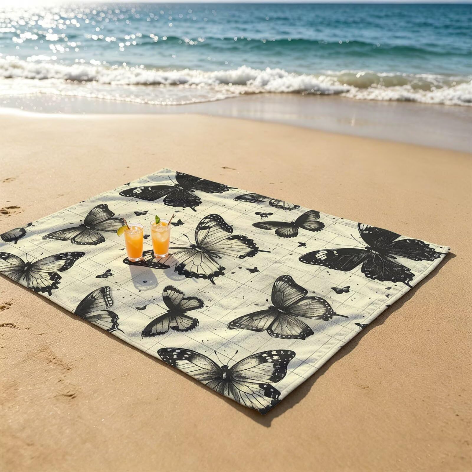 Mariposa Toalla Playa 160x220 Resistente a la arena Secado rápido Ligero, Toalla Playa Grande 220 x 160cm Suave Cómodo como Gym Yoga Sauna Toallas Baño Grandes Exterior Travel Essentials Gris XTLS5253