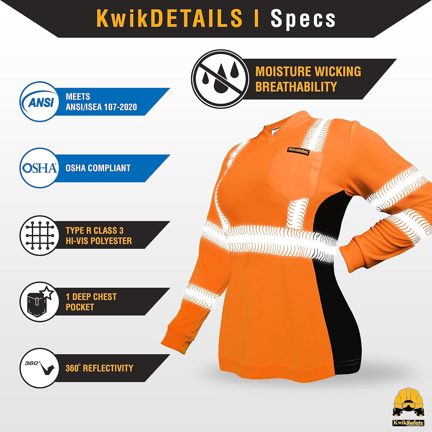 KwikSafety - Charlotte, NC - Vixen Hi Vis Long Sleeve Safety Shirt for Women [Angel Hair Reflective Tape]