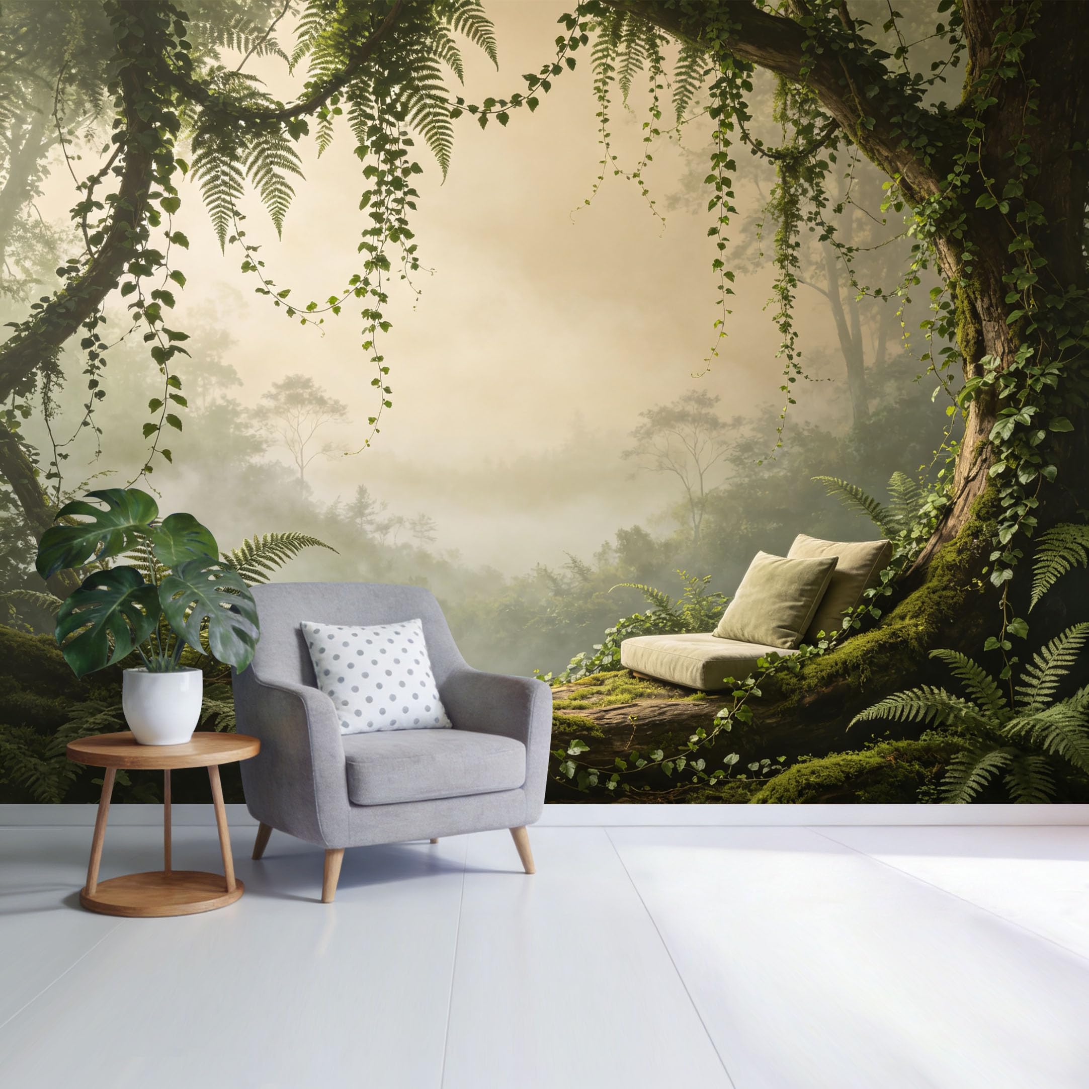 Custom Size Wall Mural Tropical Forest Mist Fern Canopy Green Jungle Retreat SelfAdhesive Wall Fabric Removable Wallpaper for Home Office Decor