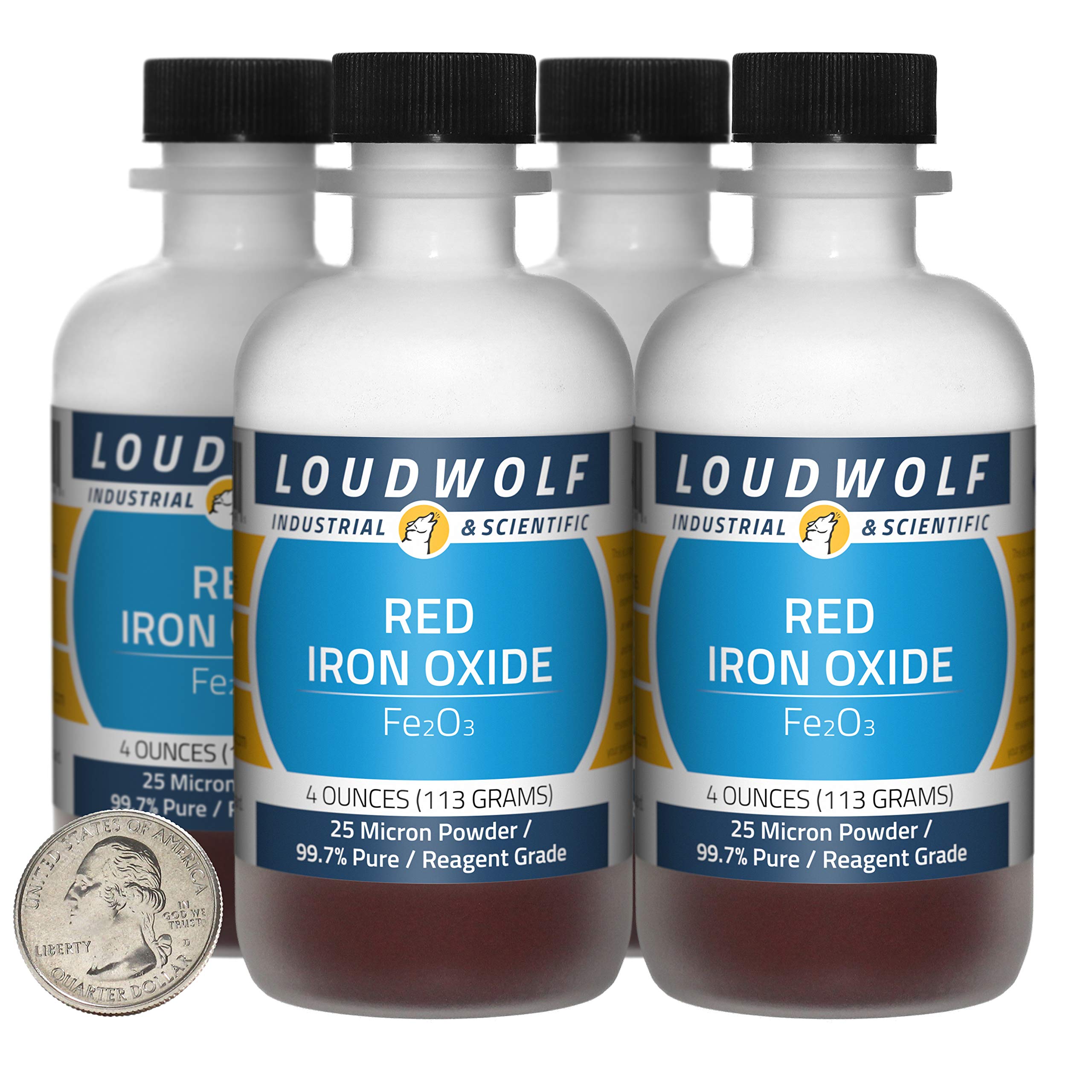 Iron Oxide Red / 1 Pound / 4 Bottles / 99.7% Pure Reagent Grade / 25 Micron Powder