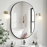 Delma Black Oval Wall Mirror 36x24 Inch - Metal Framed Bathroom Vanity Mirror for Bedroom Entryway