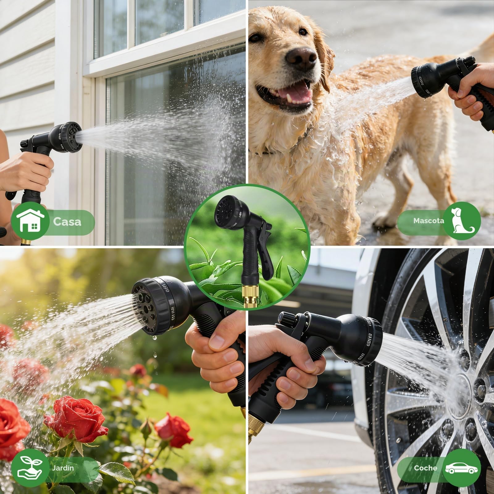 Manguera Extensible 30m, Mangueras Jardineria Flexible con Pistola Rociadora de 8 Funciones y Conectores de Latón de 1/2 y 3/4 Pulgadas, para Jardín Grande, Lavado Coche Casa, Negro