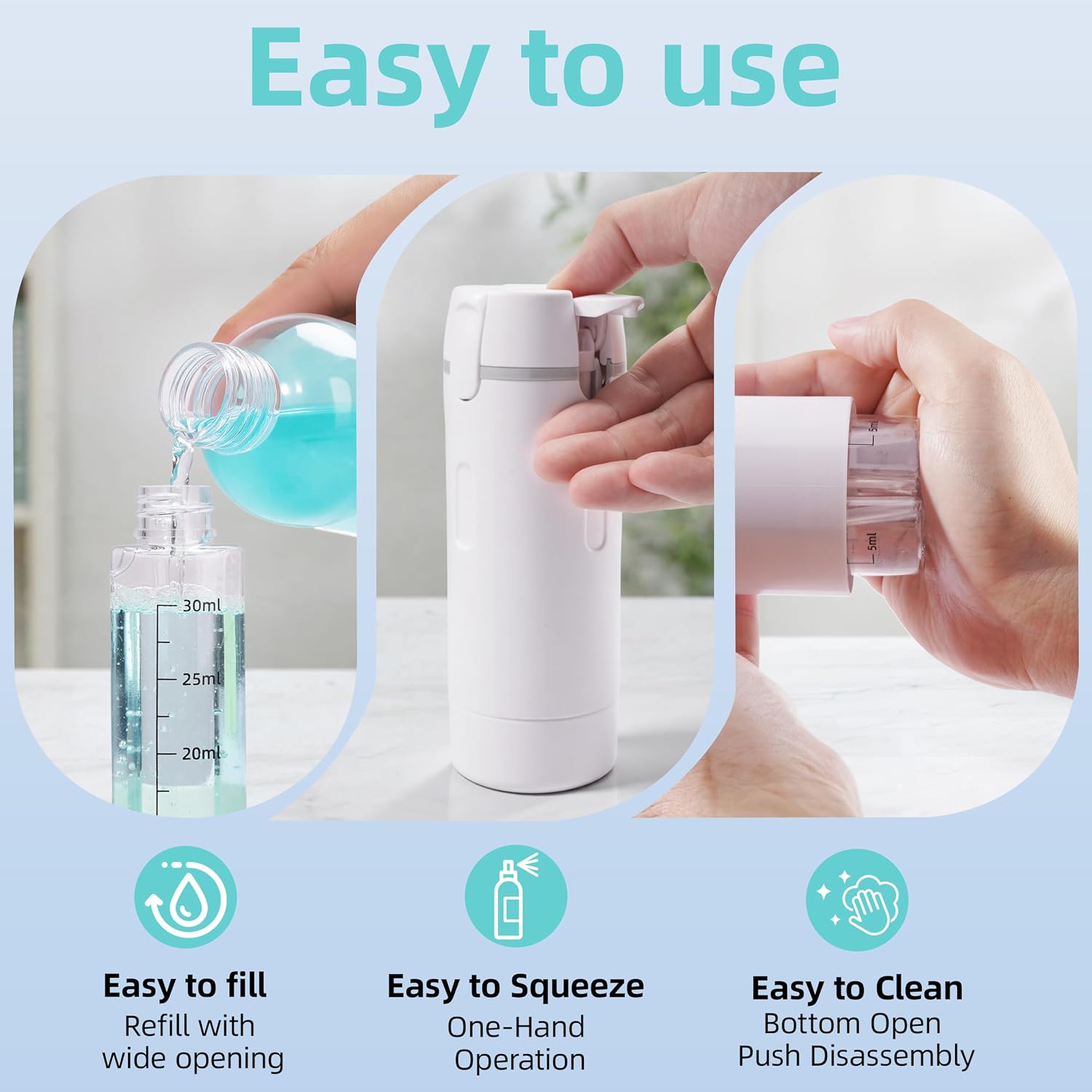 4 in 1 Travel Dispenser Bottle, Leakproof Refillable Toiletry Containers with Label Stickers, Travel Size Bottles for Shampoo, Conditioner & Body Wash, Travel Camping Business Trip Use (White)