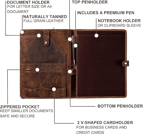 Miniatura 5 de Cartera de cuero, carpeta de cuero con bolígrafo, cartera de cuero para hombres y mujeres, padfolio de cuero, carpeta de cuero, carpeta de cartera,