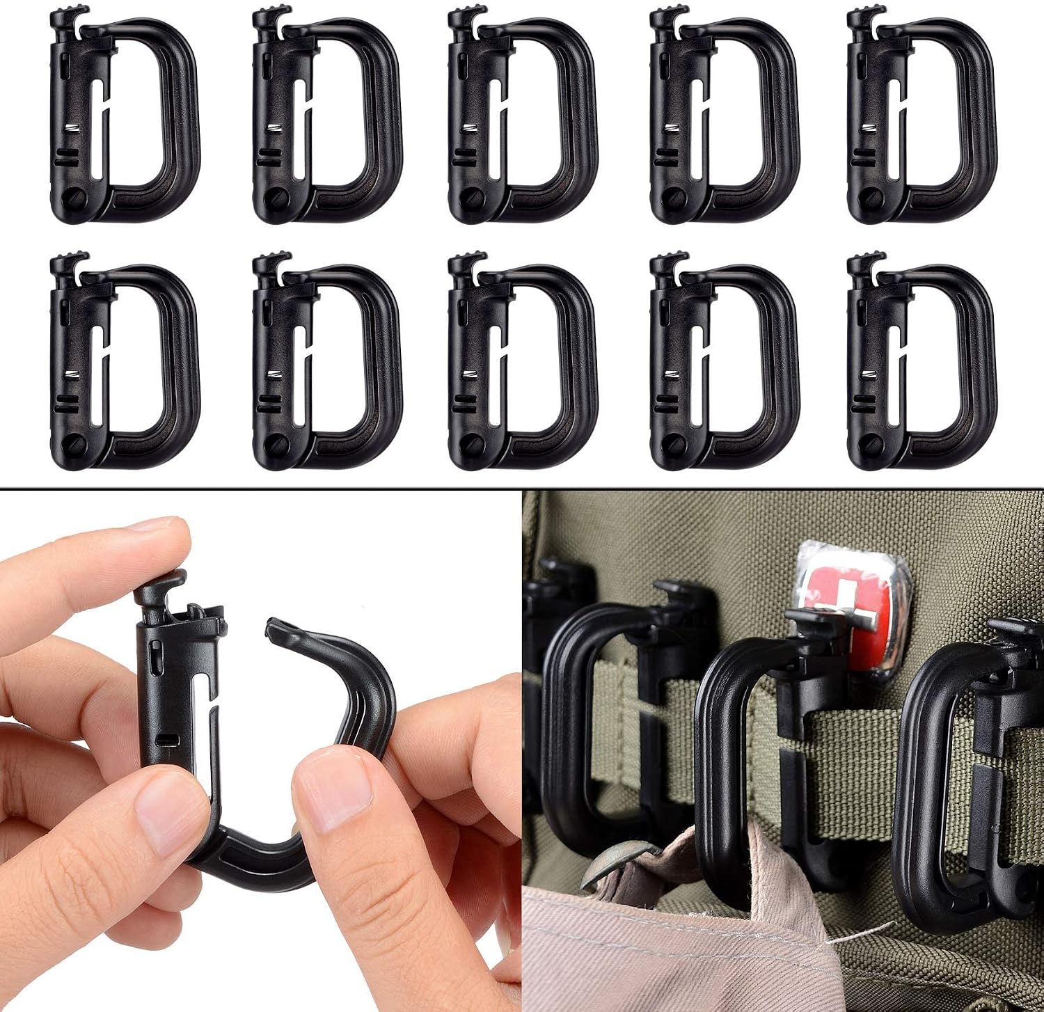 BOOSTEADY Kit of 30 Attachments for Molle Bag Tactical Backpack Vest Belt,D-Ring Grimloc Locking Gear Clip, Web Dominator Elastic Strings, Strap Management Tool Buckle