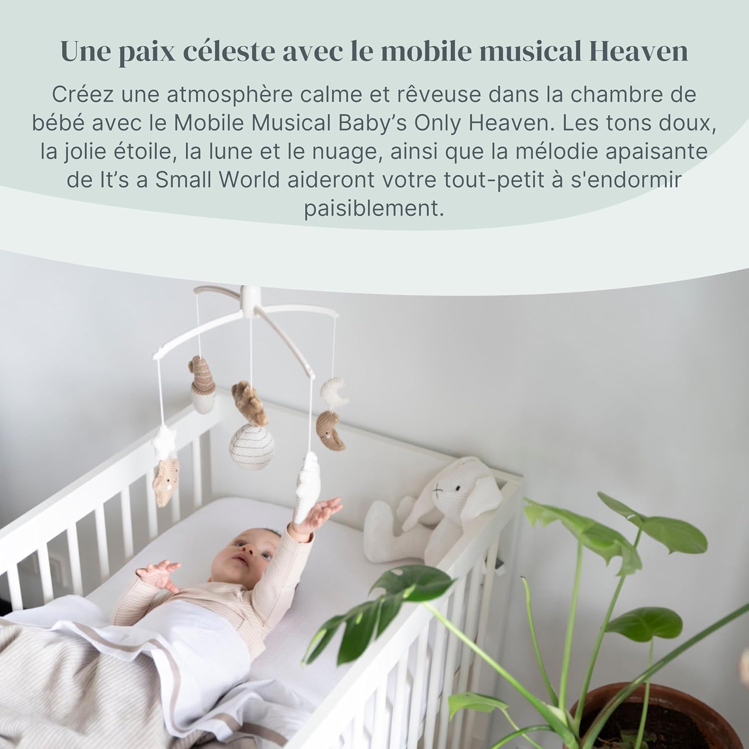 Baby's Only - Mobile musical Baby Heaven - Avec figurines tricotées - Boîte à musique bébé - Facile à installer - Mobile bébé avec musique - Pour garçons et filles - Clay/Warm Linen — image 5