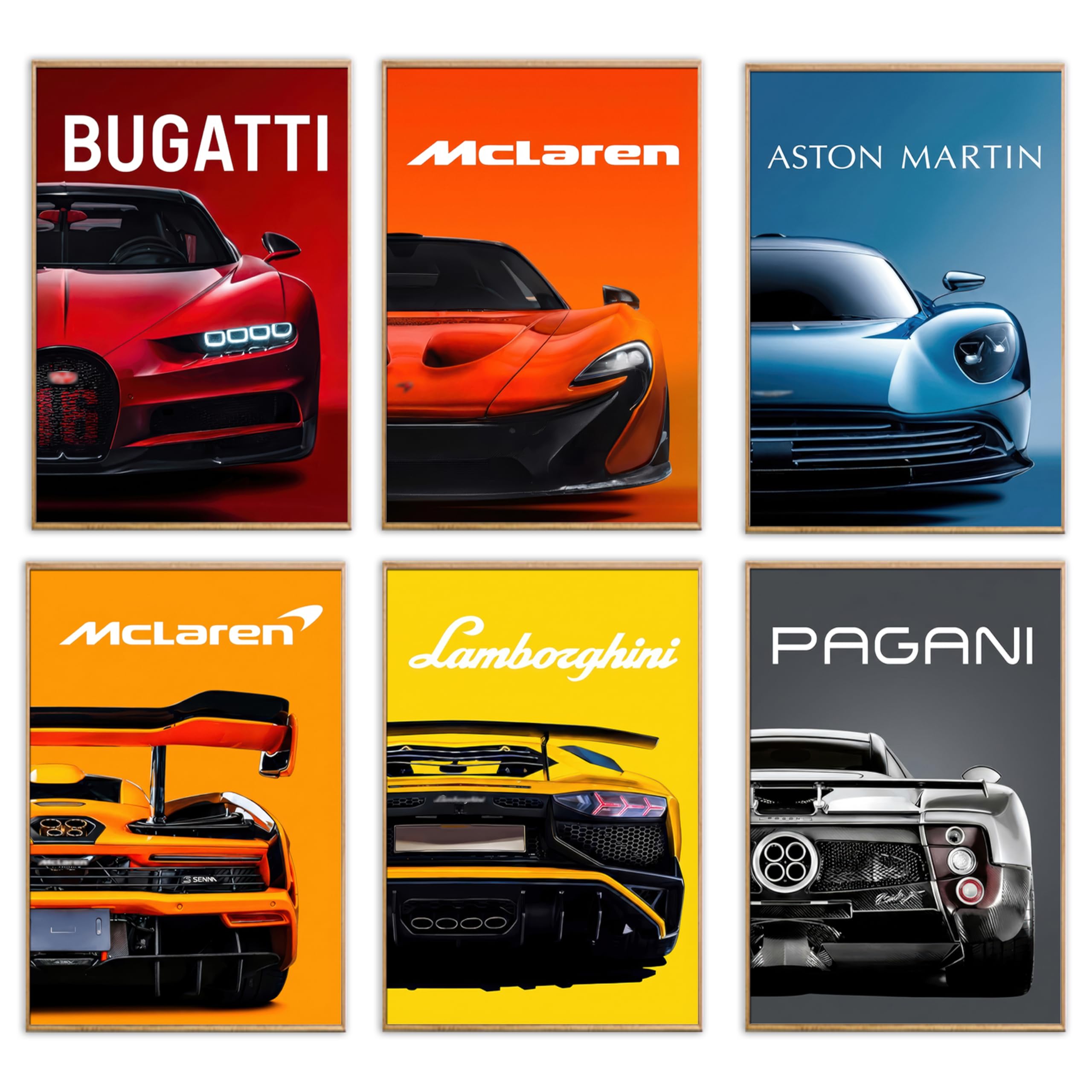 HTTART Car Poster Wall Art Set of 6, Vintage Supercar Canvas Wall Decor Paintings, Colorful Fashion Race Car Prints Pictures Posters for Men Room Boys Room Bedroom 12x16 Inch Unframed