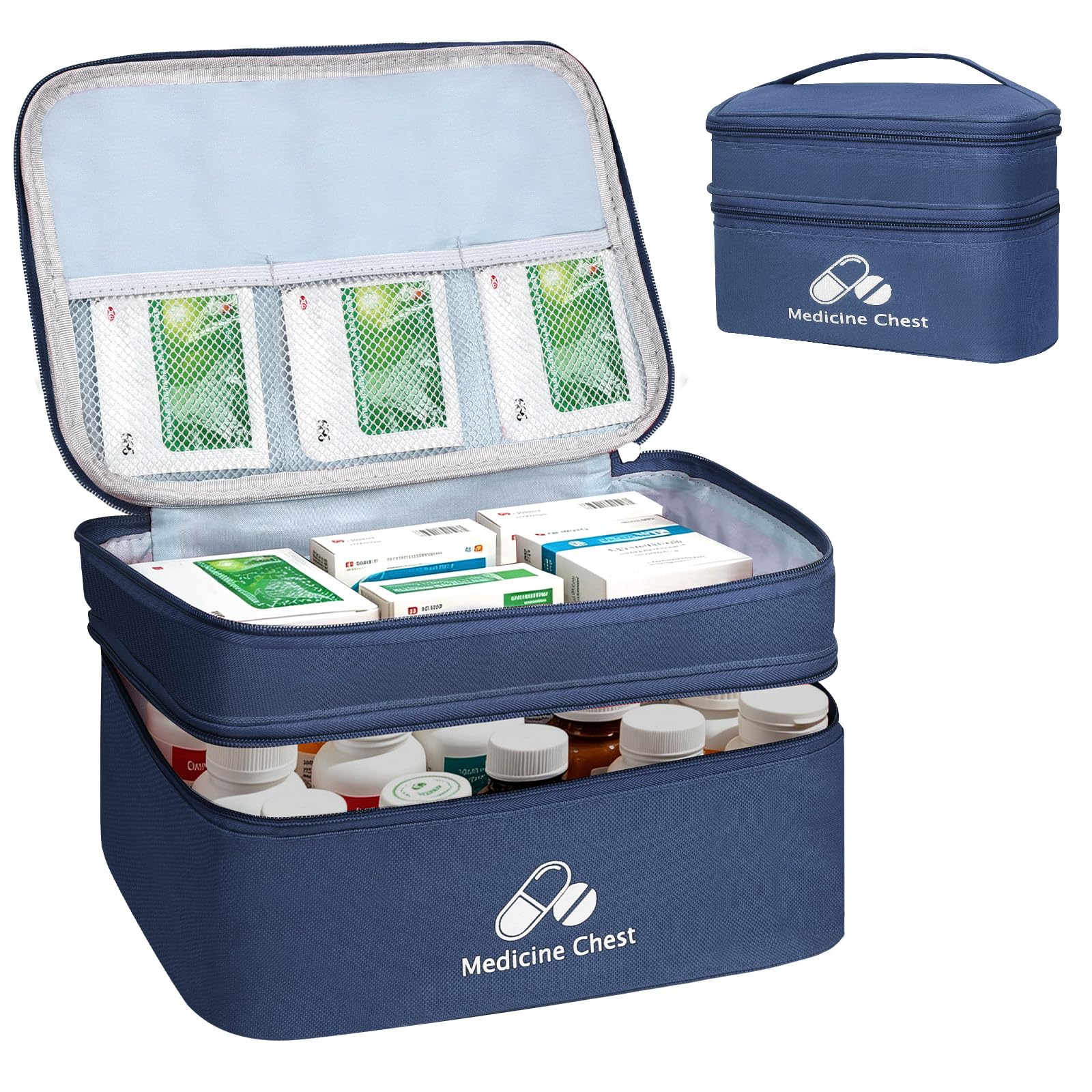 DiULi Set da 2 Pezzi Borsa Pronto Soccorso, Impermeabile Kit di Primo Soccorso Vuoto a Doppio Strato, Portatile Porta Medicine da Viaggio per Casa, Esterno, Blu Navy