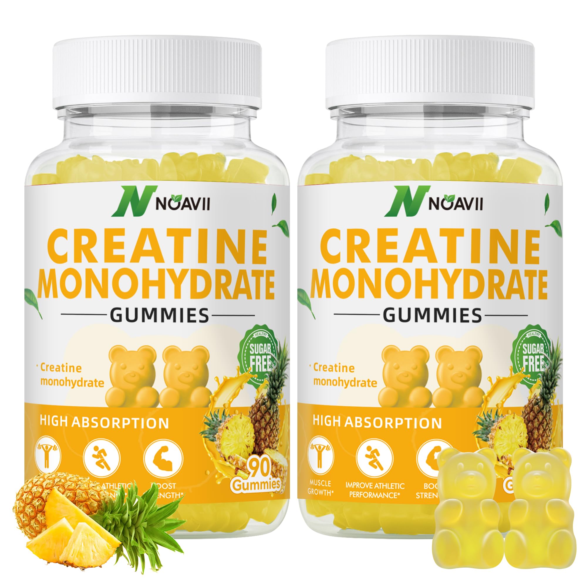 Creatine Monohydrate Gummies 5000mg for Men & Women, Chewables Creatine Monohydrate for Muscle Strength, Muscle Builder, Energy Boost, Pre-Workout Supplement-180 Pineapple Gummies