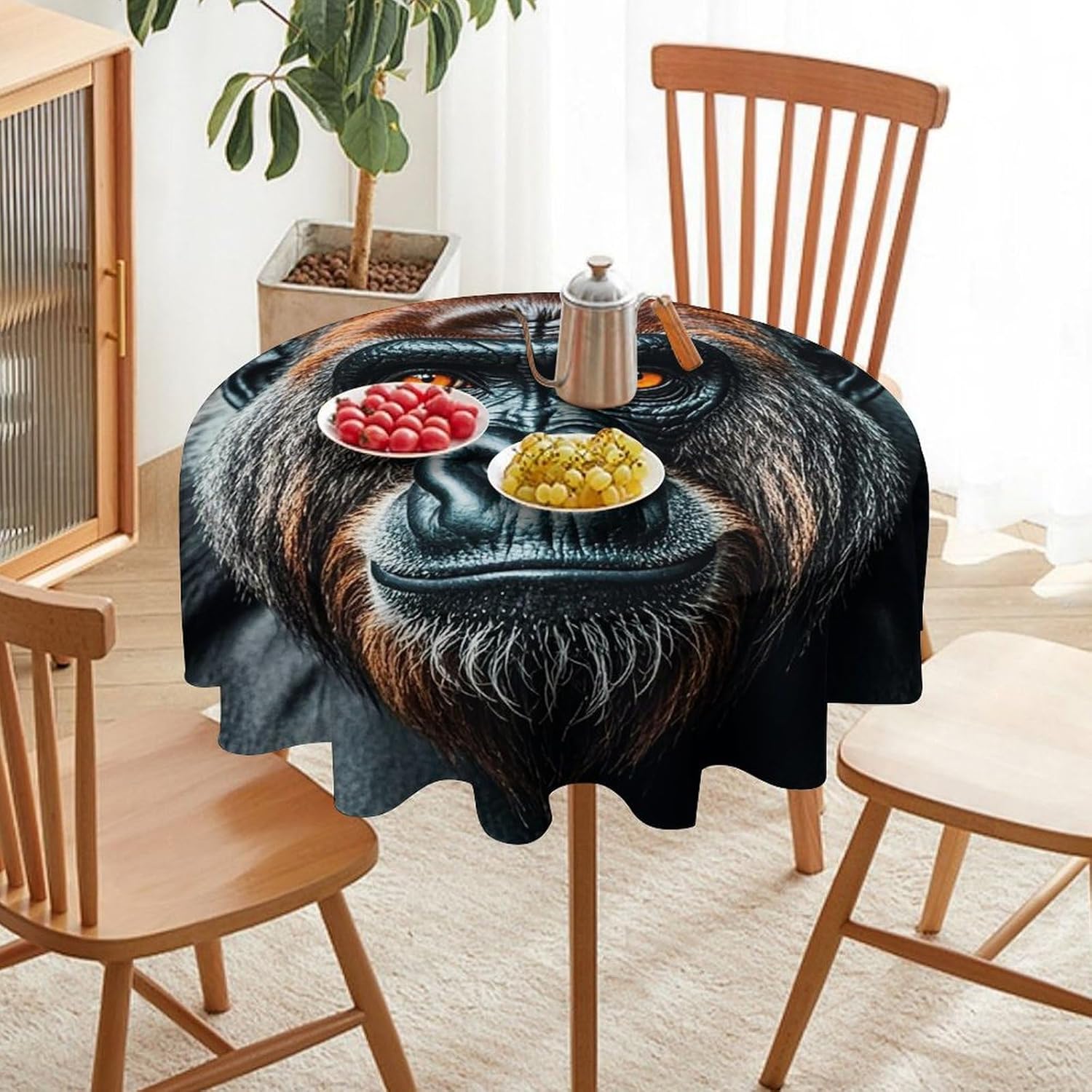 70" Round Tablecloth Polyester Table Cloth A Gorilla Printed Decorative Table Cover for Dining Table Buffet Parties and Camping