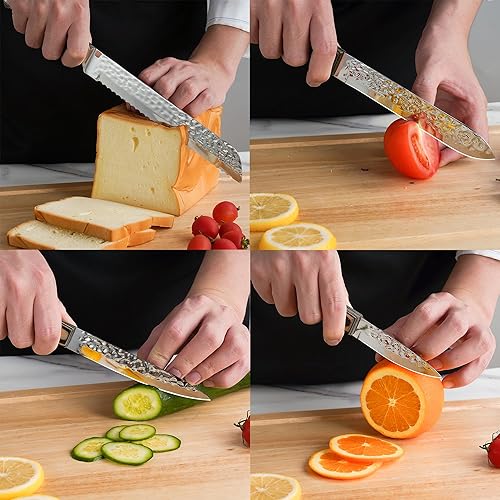 Miniatura 7 de Juego de cuchillos de cocina de 15 piezas con bloque de madera, mango de madera texturizada negra, juego de cuchillos, juego de bloques de cuchillos