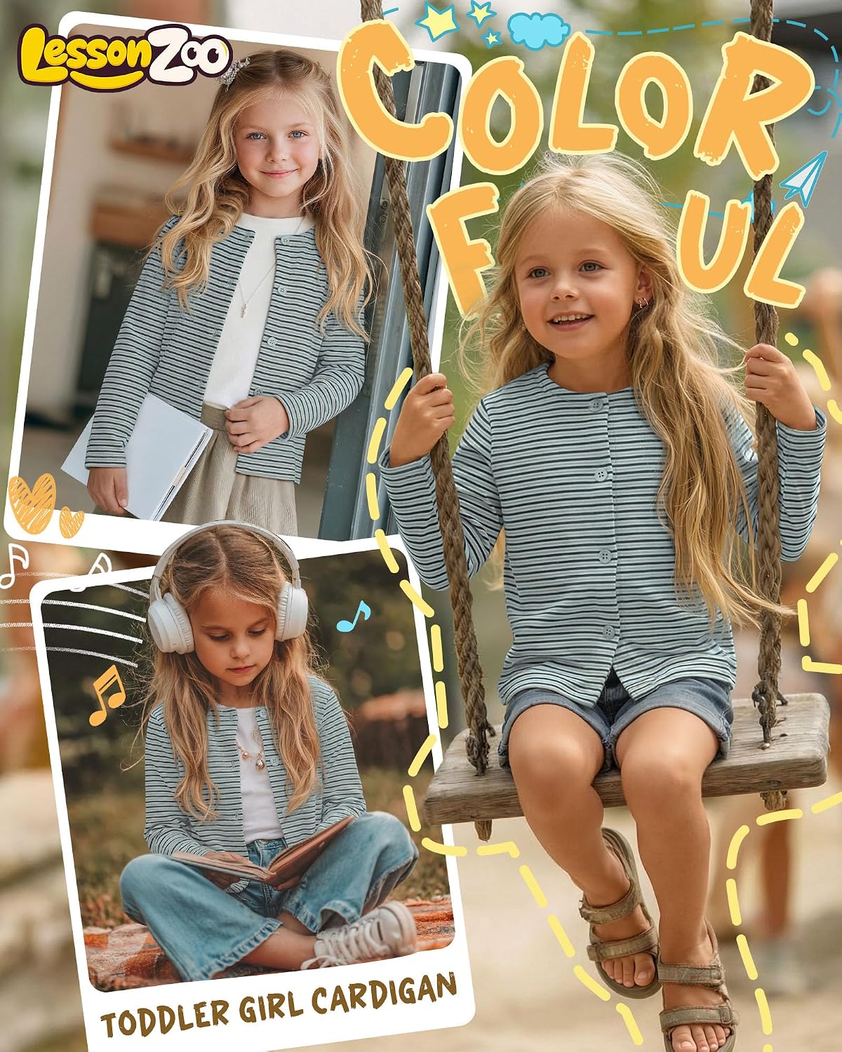 Girls Striped Cardigan Kids Long Sleeve Crewneck Cardigan Sweater Button Down Fleece School Uniform Outerwear