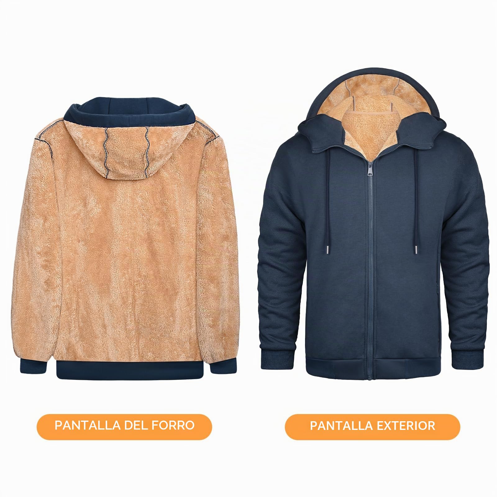 Sudadera con Capucha Hombre con Forro Polar Invierno Chaqueta Sudadera de Cremallera Completa Cómoda Manga Larga Informal Cálido Hoodie Abrigo con Bolsillo