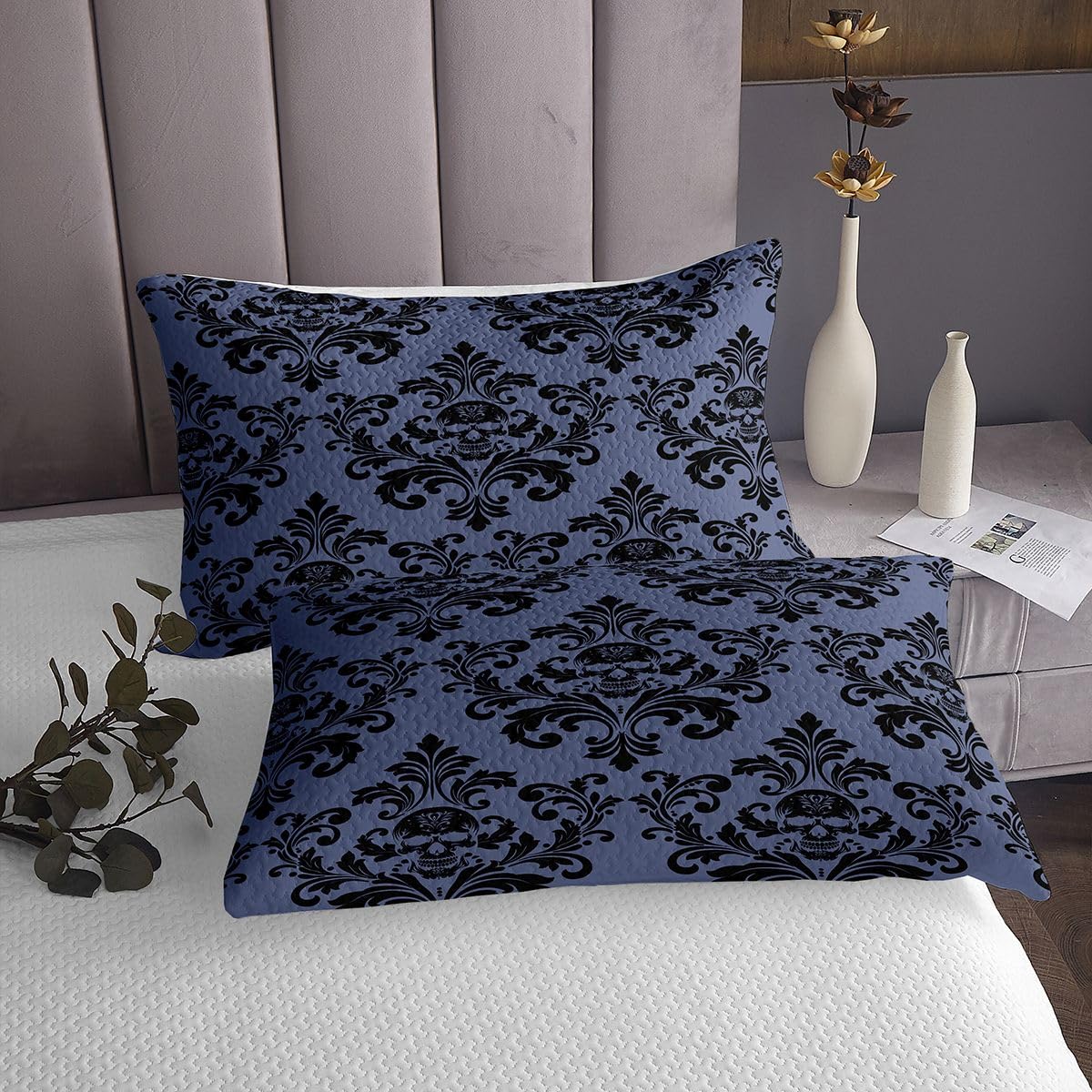 Gotycka czaszka, narzuta na poduszkę, egzotyczna, antyczna, wiktoriańska, barokowa, dla dzieci, nastolatków, w stylu boho, damask, kwiaty, zestaw pościeli, rozmiar S