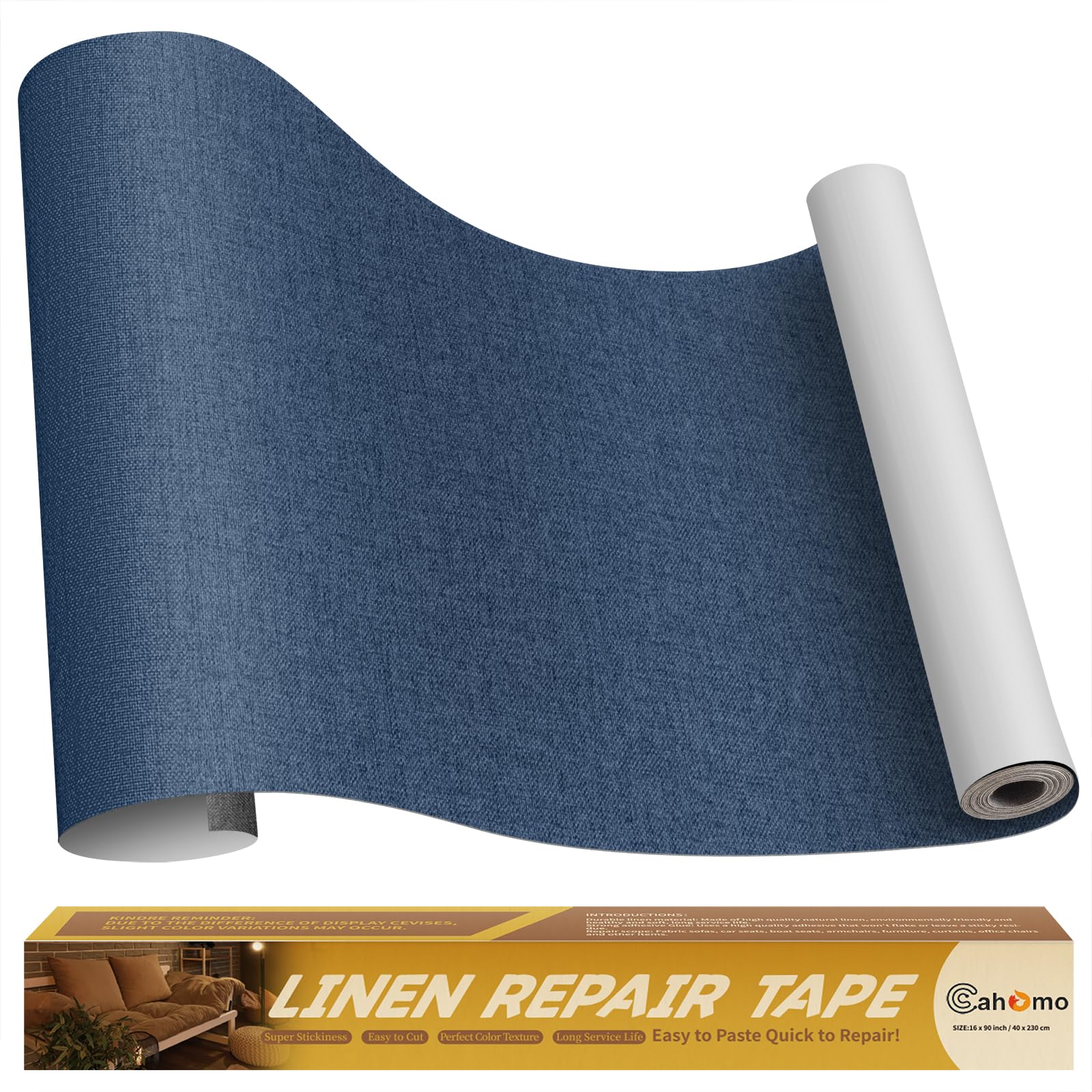Cahomo Flicken Selbstklebend Stoff, Leinenstoff Patches Selbstklebend, 40x230 cm Leinen Reparatur Patches für Sofa, Autositze, Bootssitze, Bürostuhl, Vorhang - Marineblau