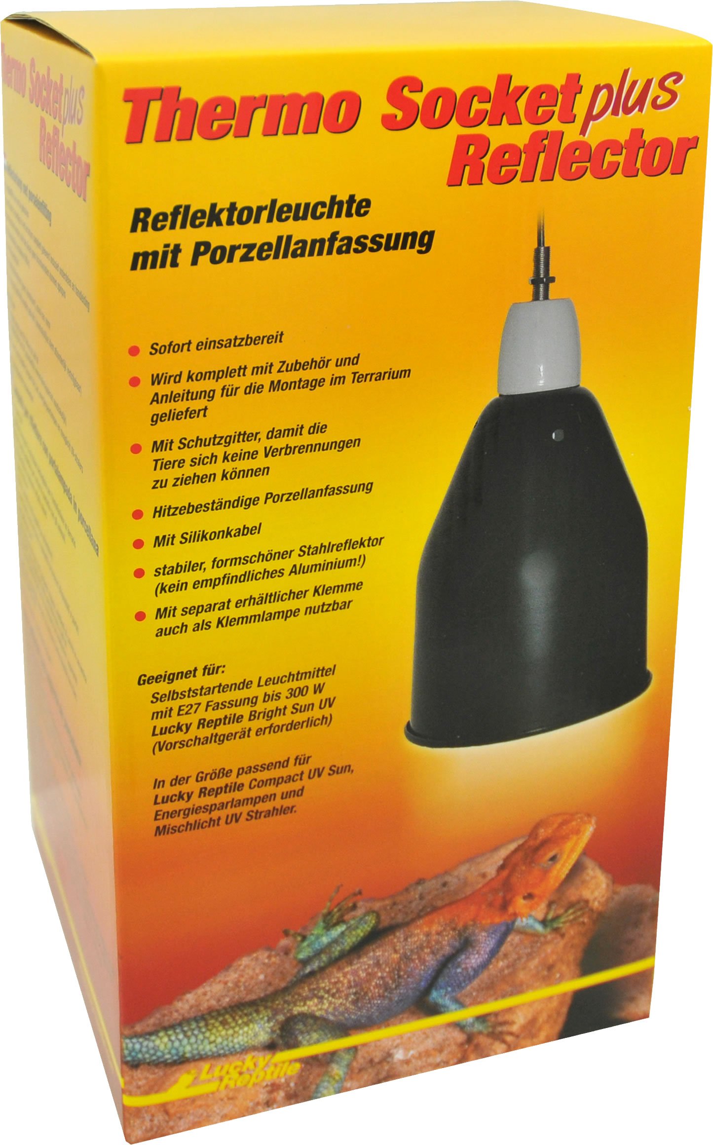 Lucky Reptile Thermo Socket + Reflector groß ,,schwarz", Porzellanfassung mit Reflektor und Schutzgitter, 1 Stück (1er Pack)
