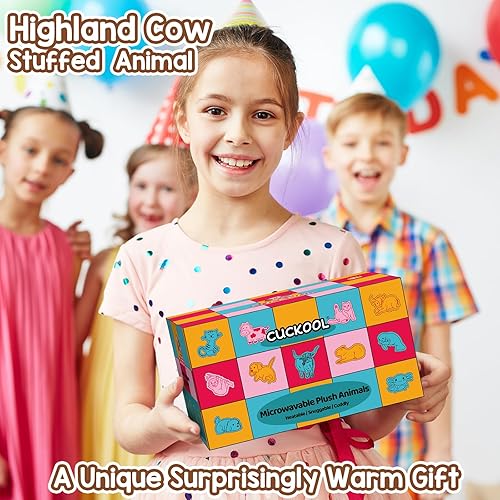 Miniatura 9 de Highland Cow - Animales de peluche para microondas, adorable peluche esponjoso de vaca de las tierras altas para mayor comodidad, juguete de aroma a