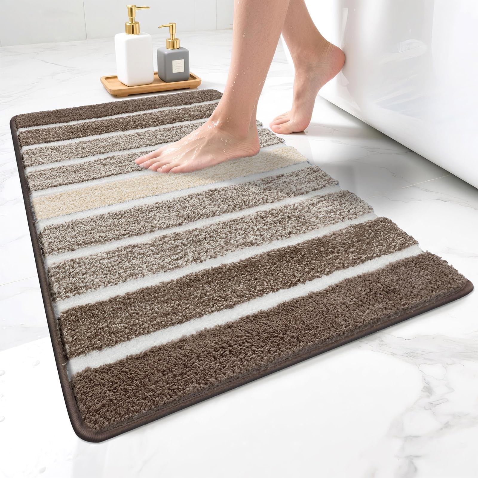 SHACOS Brown Bath Mat Non Slip 50 x 80 cm Absorbent Bathroom Rug Mats Machine Washable Soft Bath Mats for Bathroom Mat