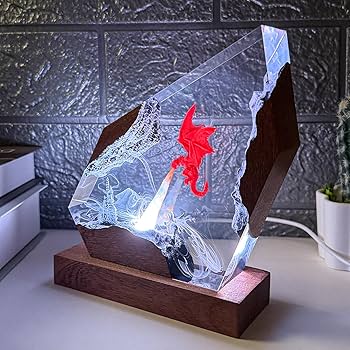 MASDEC Epoxy Resin Lava Dragon Lamp, Handmade Art Piece 3D Fire