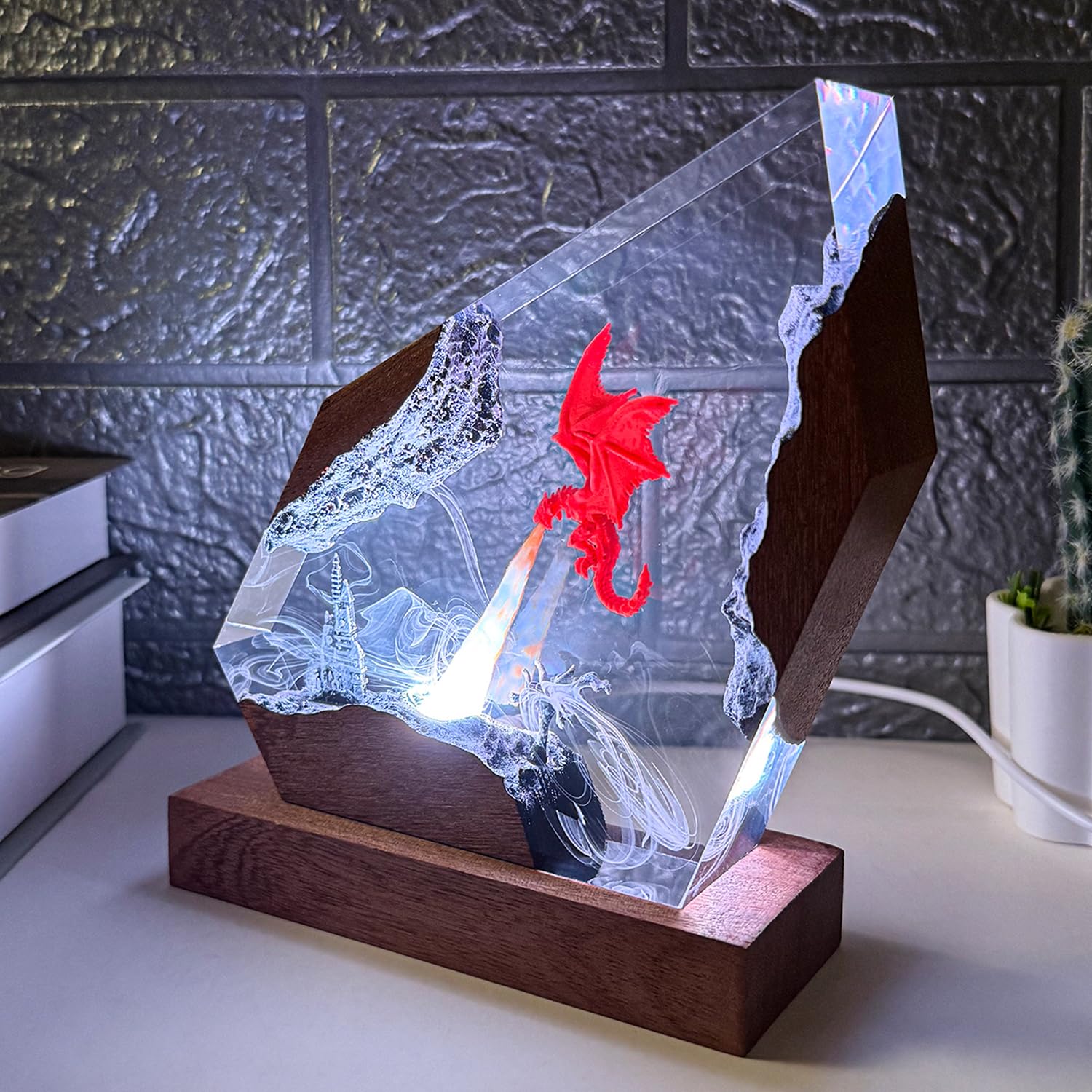 Lava-Drachenlampe aus Epoxidharz, handgefertigt, RGB-Fantasie, 3D-Feuerdrachen-Figuren, Tischlampe für Zimmer, Büro, Geburtstag, Weihnachten, Geschenk für Sohn, Männer, Gamer, Freund (S,15,2 x 10,2 cm