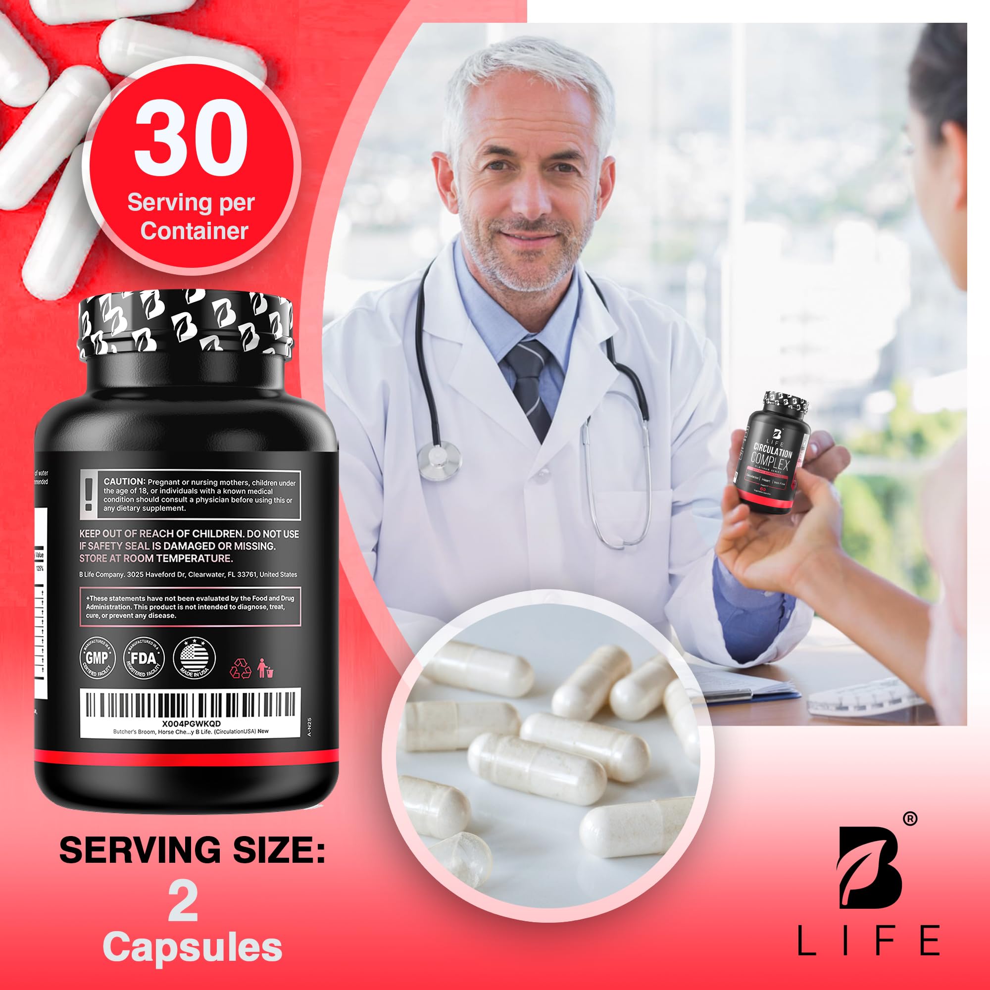 Circulation Support Supplement for Vein & Artery Health | Vascular Support with L-Arginine, Horse Chestnut & Butcher’s Broom | Promotes Healthy Leg Circulation & Vein Function | 60 Capsules — Amazon image 6