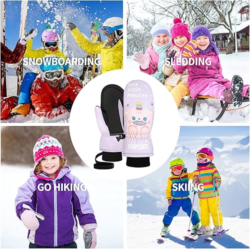 Miniatura 5 de COPOZZ Guantes de esquí para niños, 3M Thinsulate con aislamiento térmico para niños, guantes de nieve resistentes al viento y cálidos guantes de