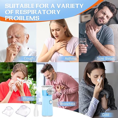 Miniatura 4 de Nebulizador portátil para adultos y niños, nebulizadores de mano, atomizador de vapor personal para problemas respiratorios con 1 juego de