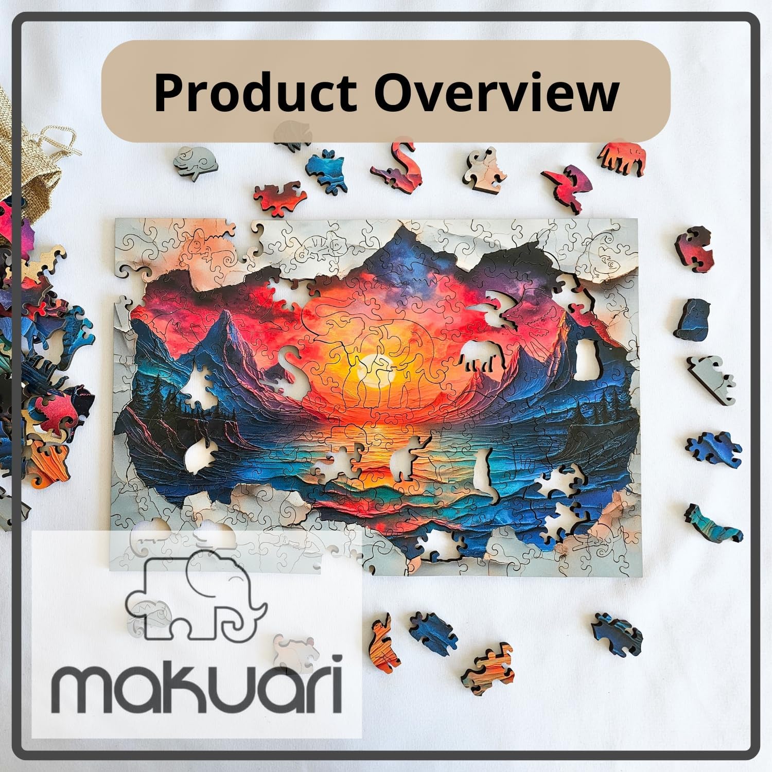 Wooden Puzzles for Adults – 200 Piece Premium Wooden Jigsaw Puzzle with Sunset Rainbow Design, Colorful Artistic Puzzle for Relaxation, Unique Gift for Adults and Puzzle Lovers