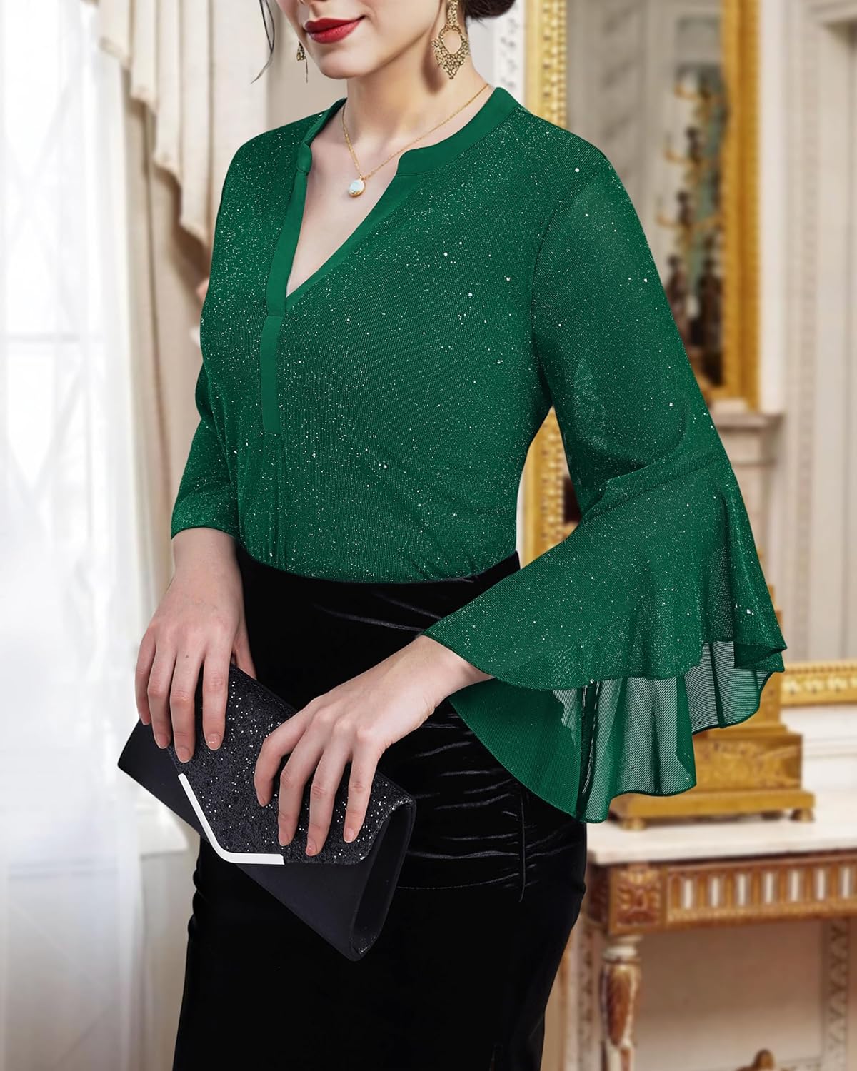 Lotusmile Women's 3/4 Sleeve Dressy Tops Elegant V Neck Blouse for Women Casual Work Evening Party - Image 4