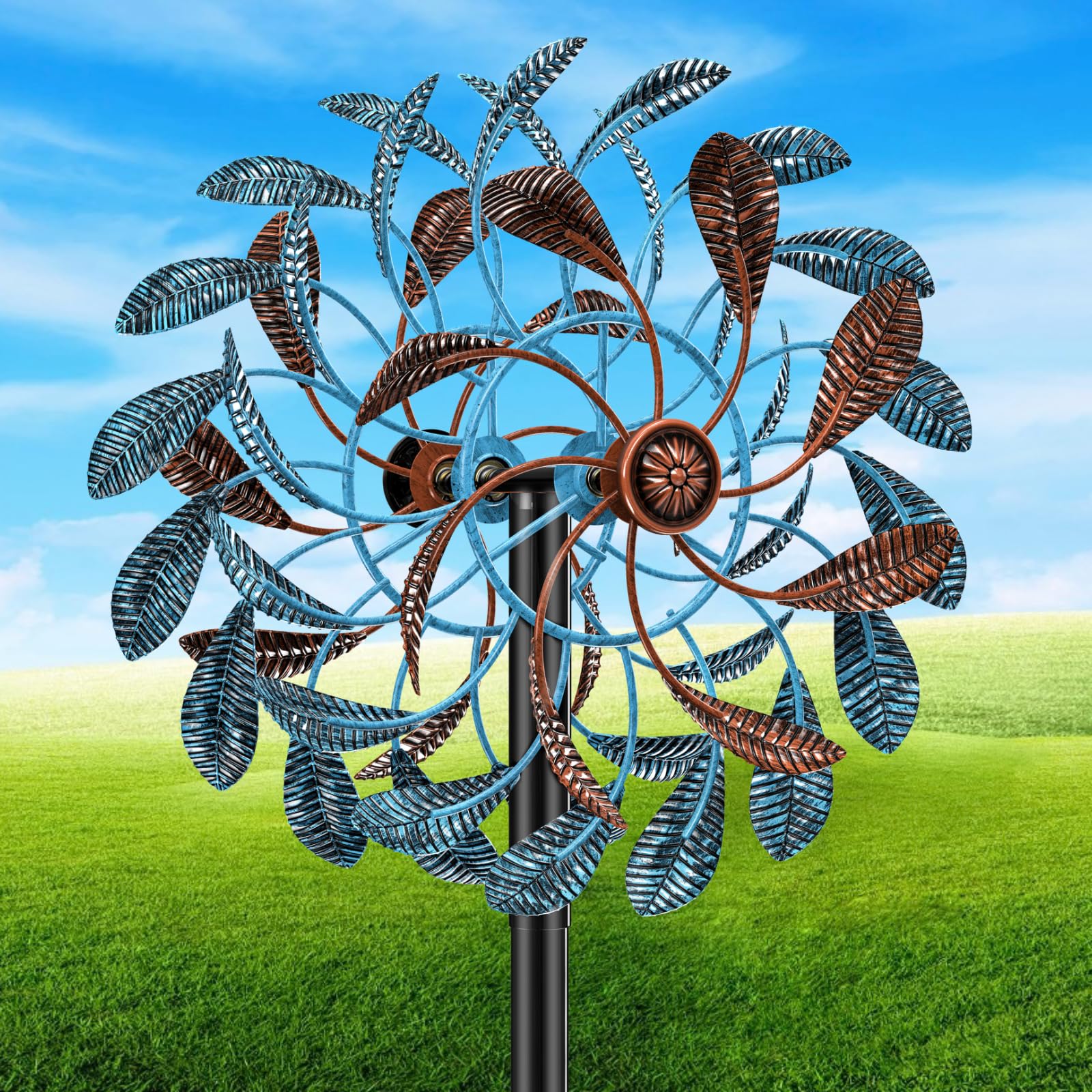 Molinillos de Viento de 360° para Exteriores, esculturas de Viento con estaca de Metal, Molino de Viento cinético Grande de Metal para decoración de Patio, molinillos para jardín, Exterior,