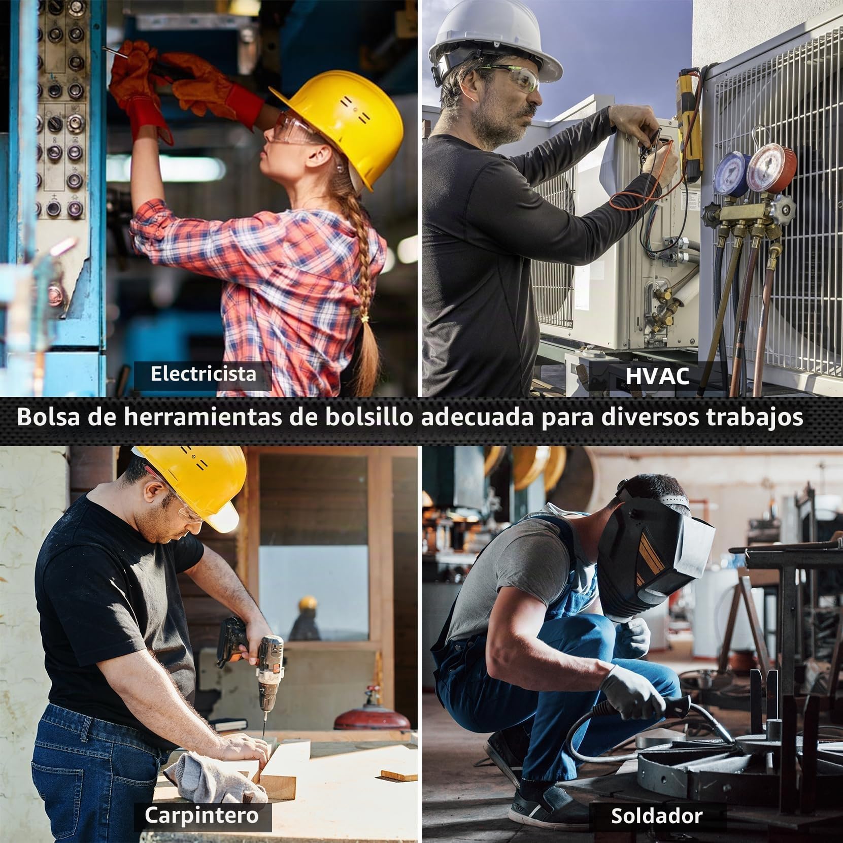 MELOTOUGH Bolsa de herramientas de bolsillo con clip, mini organizador de herramientas para electricistas, carpinteros, construcción, técnicos, gris, tela impermeable 600D, polietileno