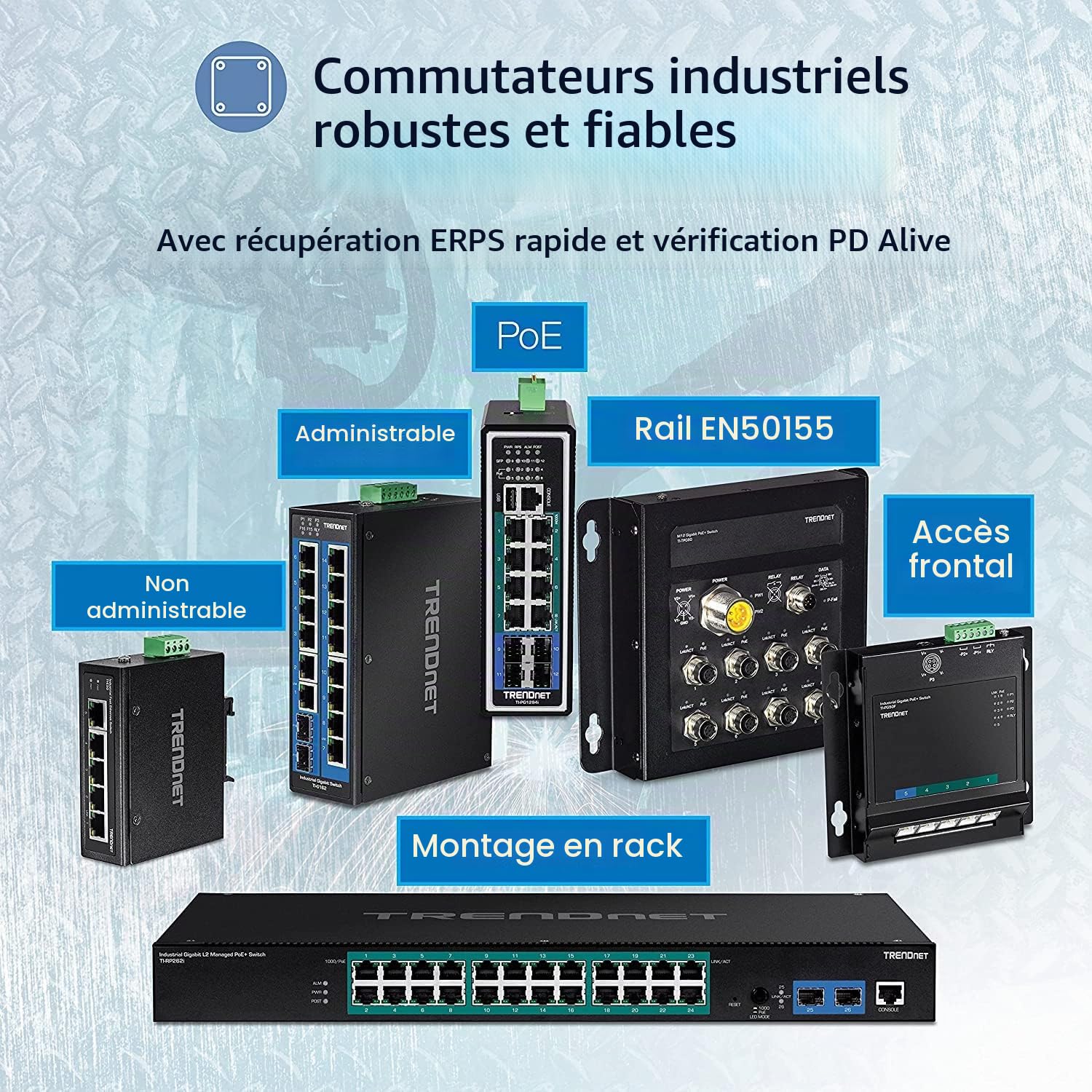 TRENDnet, TI-PG541, Commutateur réseau Gigabit PoE+ Industriel renforcé à 5 Ports, Alimentation 120 W, 1 Emplacement SFP, Indice de Protection IP30, Non géré, Noir