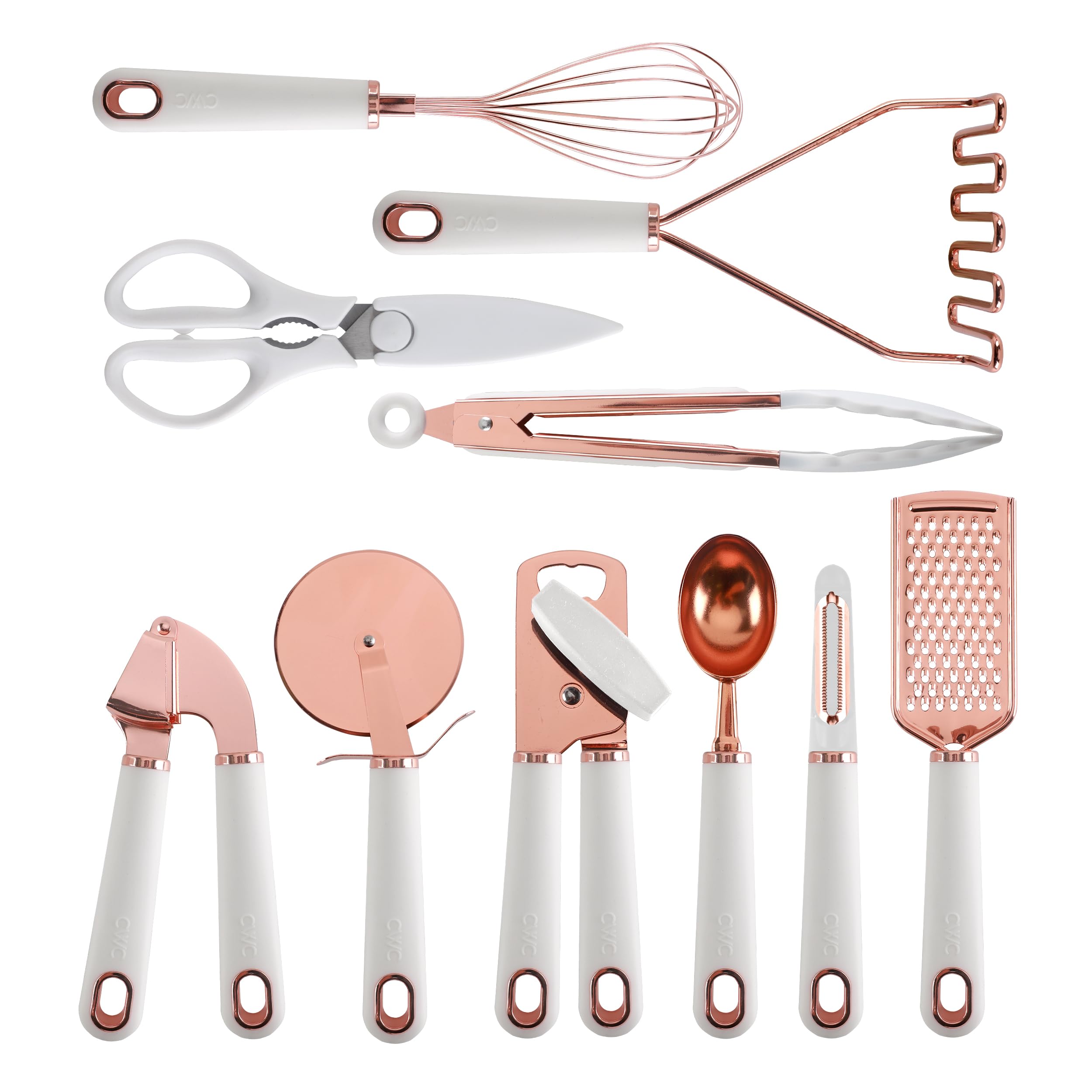 COOK WITH COLOR Kitchen Gadget Set Copper Plated Stainless Steel Utensils with Soft Touch Handles, Copper White, 10 Pieces