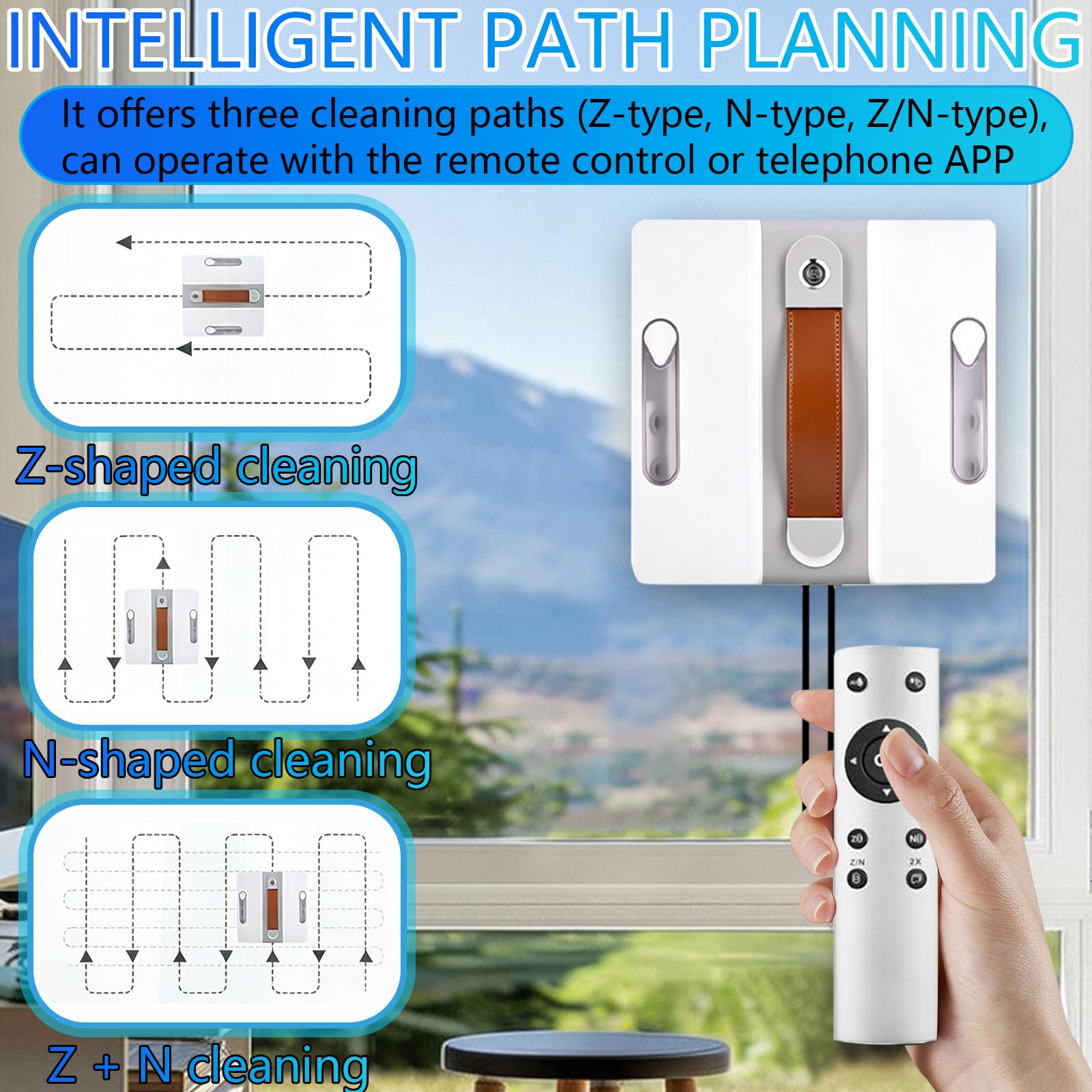 Robot Limpiacristales, 3500pa Limpia Cristales Electrico Ventanas con Mando, 3 Modos Limpieza,Navegación Inteligente,6 Paños de Limpieza, Limpiacristales Electrico para Ventanas, Espejos y Azulejos