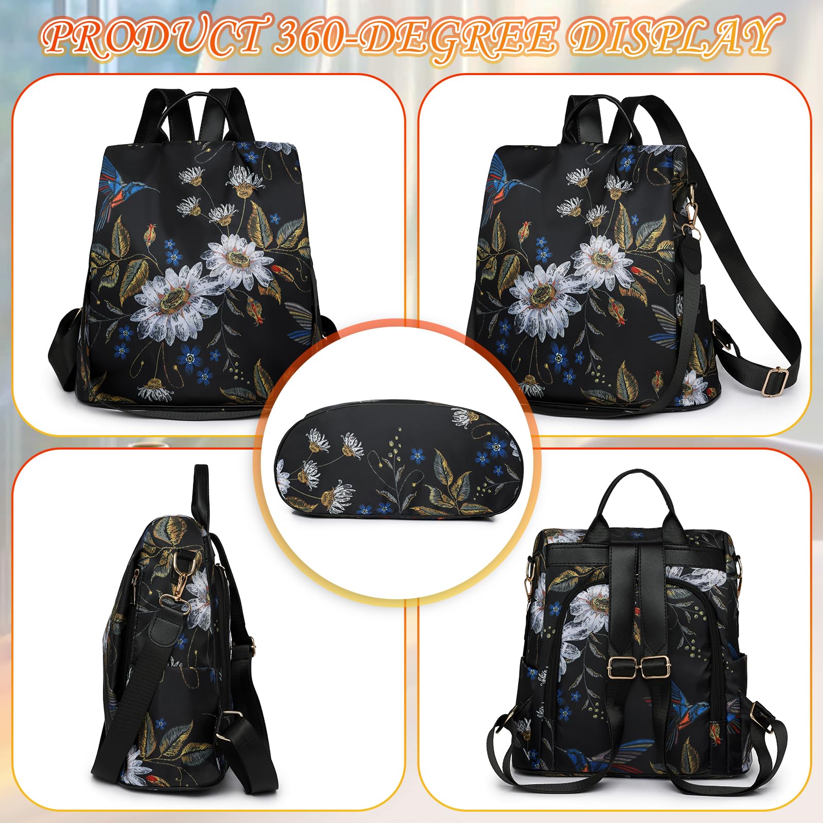 volumoon Donna Zaino Antifurto Impermeabile Borse a Spalla, Nylon borsa da viaggio, moda zaino casual borsa a tracolla, Borsa Tracolla Borse a Mano Zaini Casual Zainetto Ragazze Cartelle