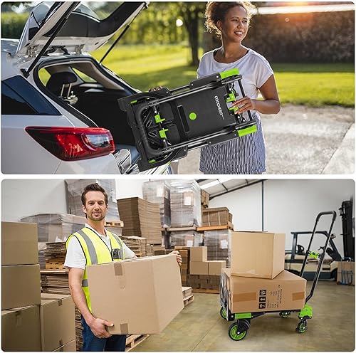 Miniatura 7 de Carro de mano plegable 2 en 1, carrito de mano plegable de 330 libras, carrito de mano plegable con mango retráctil y 4 ruedas de goma, carrito de